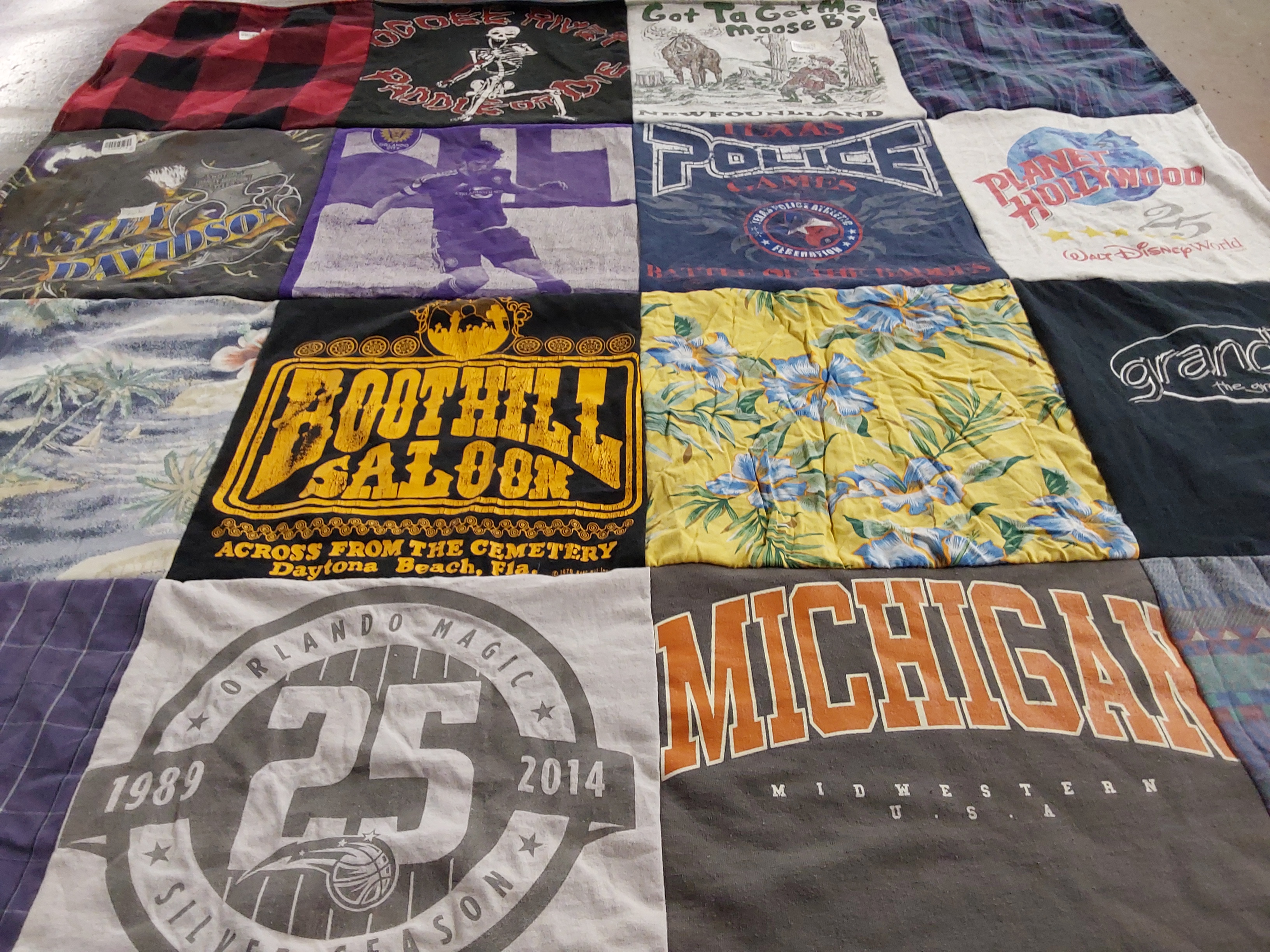 T-shirt quilt with motorcycles, basketball themes by Andrew from FL
