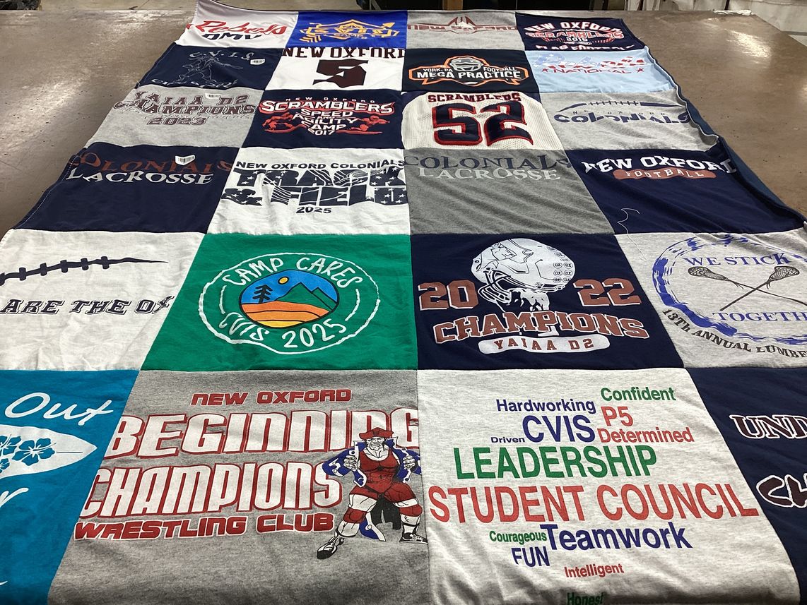 T-shirt quilt featuring new oxford colonials, scramblers by Kaila from PA