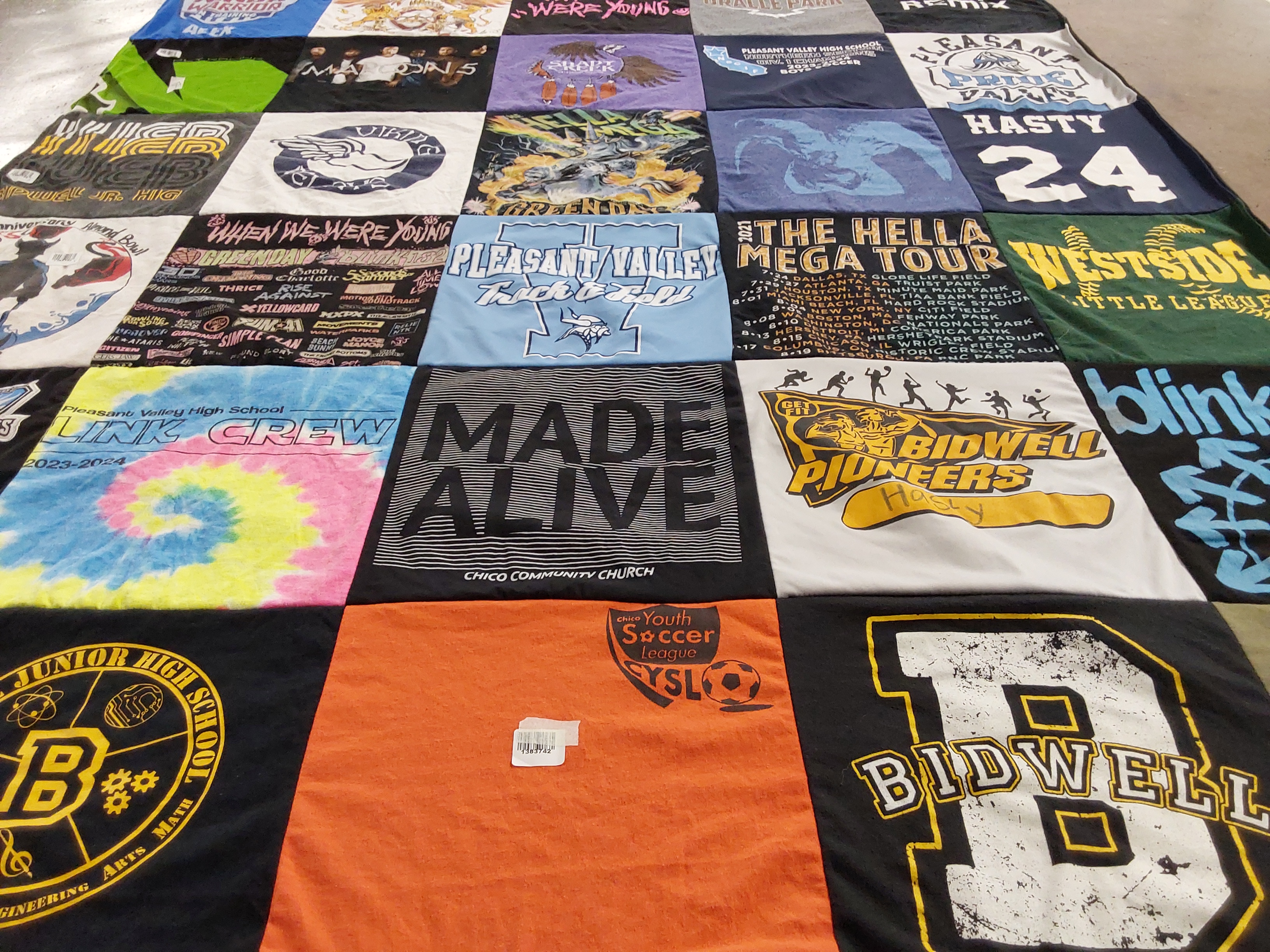 T-shirt quilt featuring bidwell pioneers by Whitney from CA