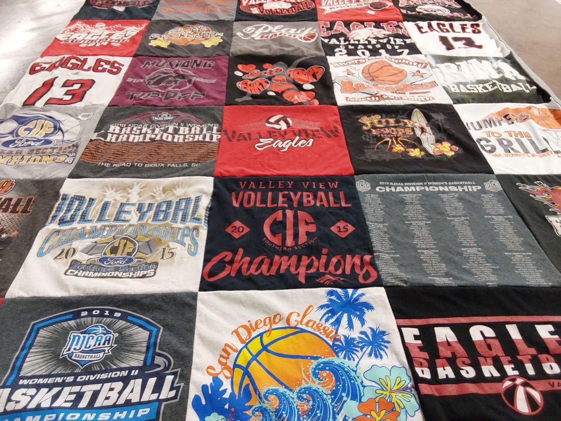 T-shirt quilt featuring eagles basketball, eagles volleyball by Leigh Ann from CA