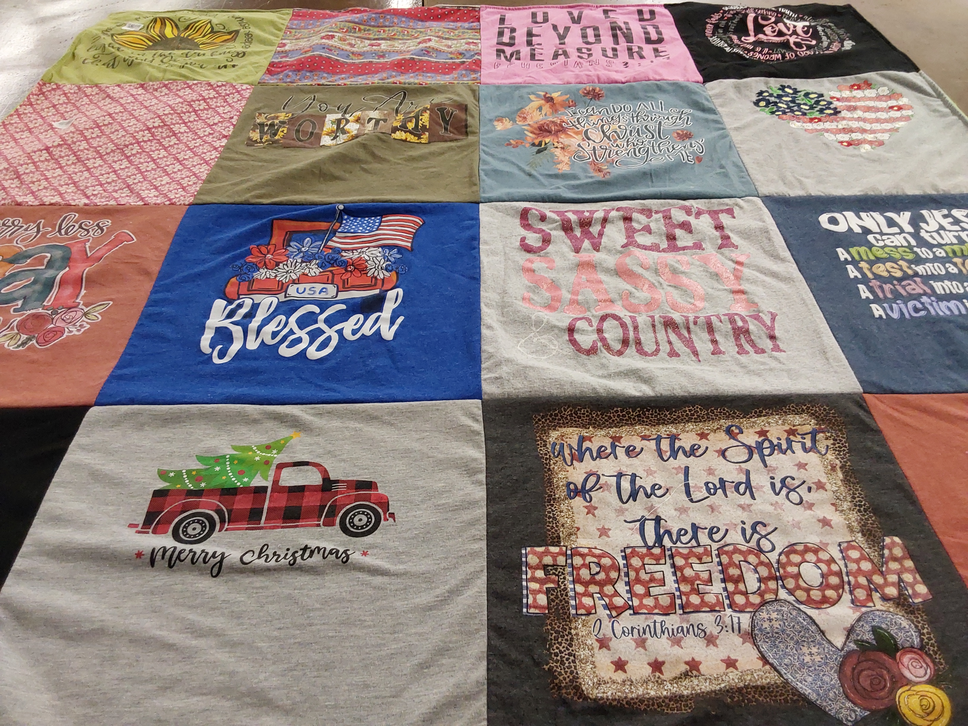 T-shirt quilt with faith, christianity themes by Donna from FL