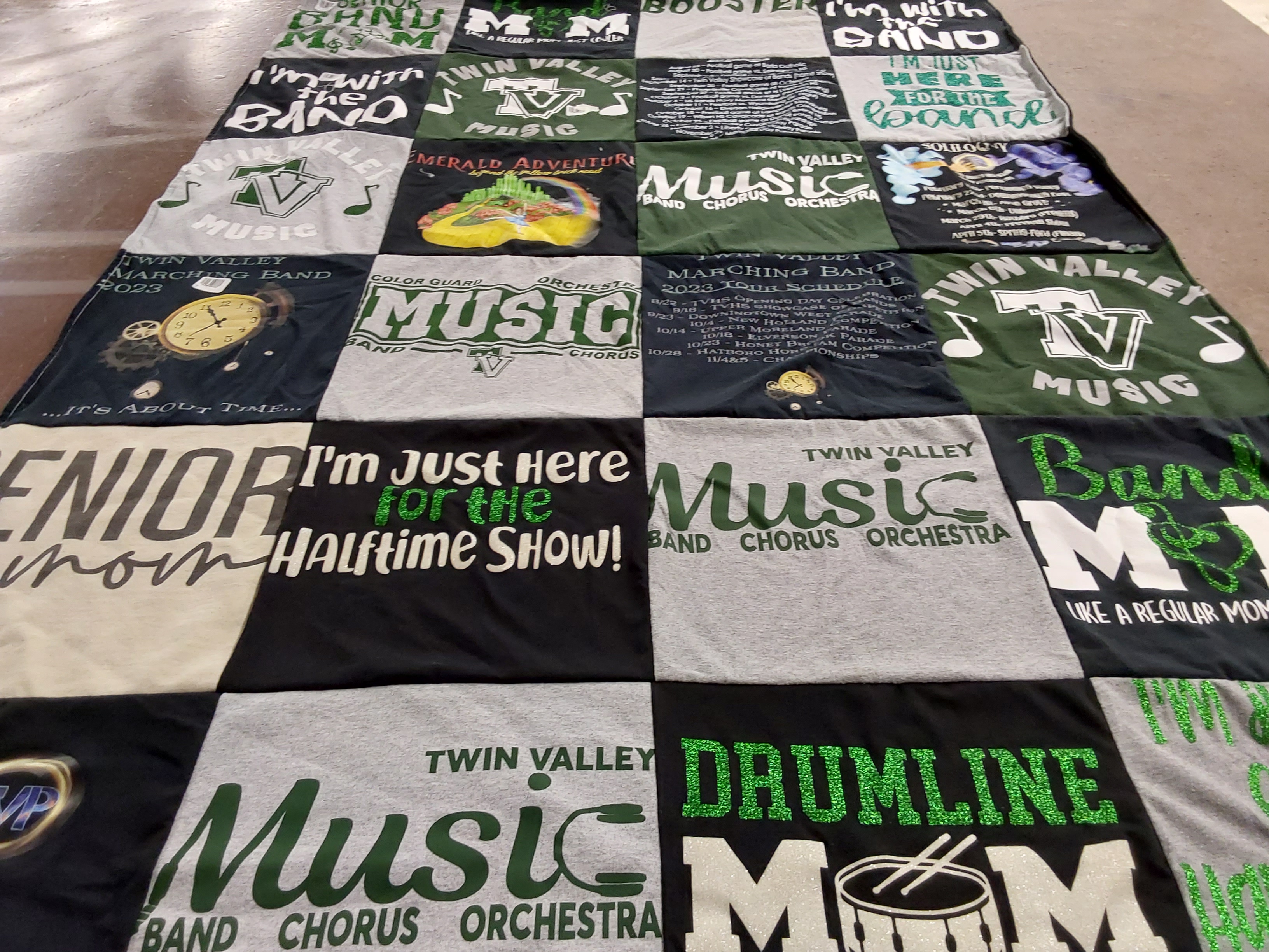 T-shirt quilt with music, marching band themes by Jennifer from PA