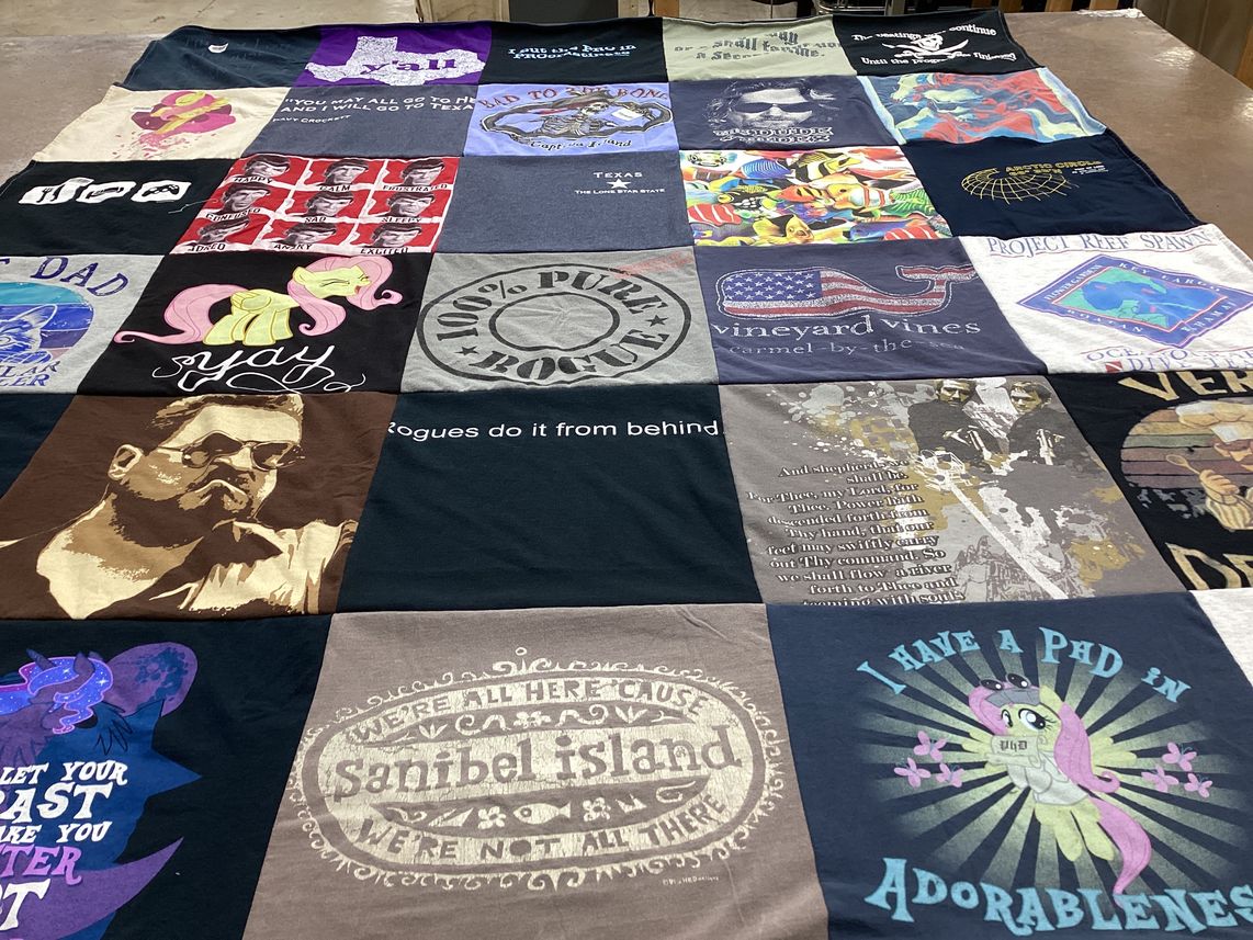 T-shirt quilt with travel, beach themes by Ashley from MD