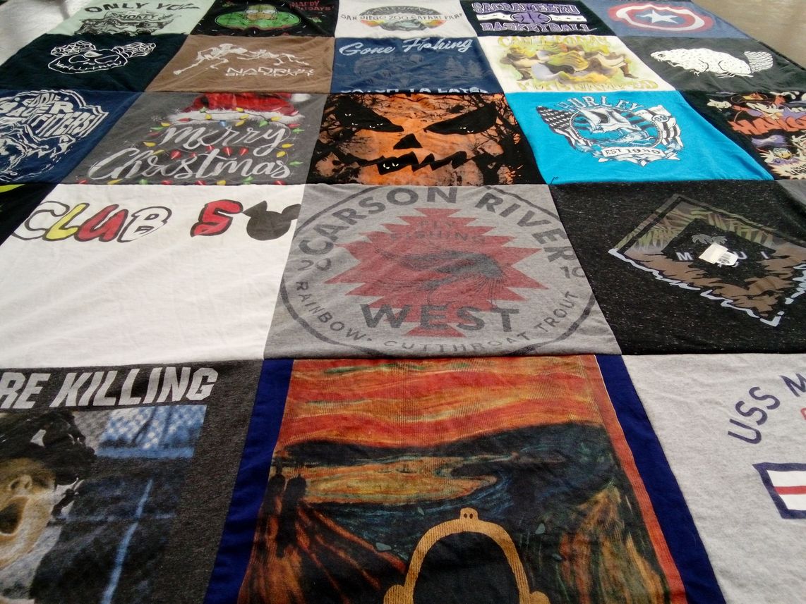 T-shirt quilt with outdoor activities, sports themes by Kreig from CA