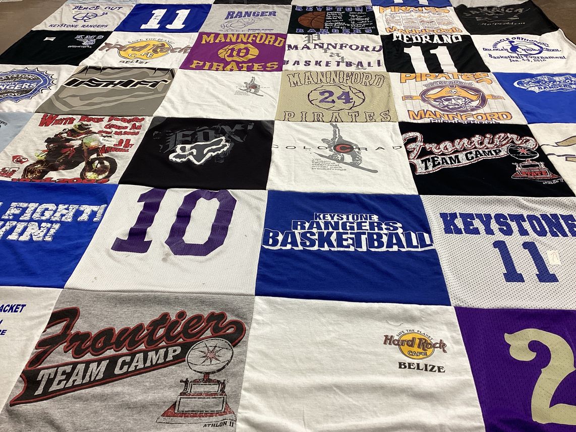 T-shirt quilt featuring mannford pirates, keystone rangers by Jessalyn from OK