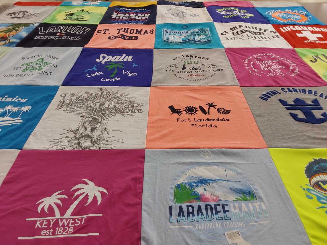 T-shirt quilt with travel, cruising themes by Michelle from OH