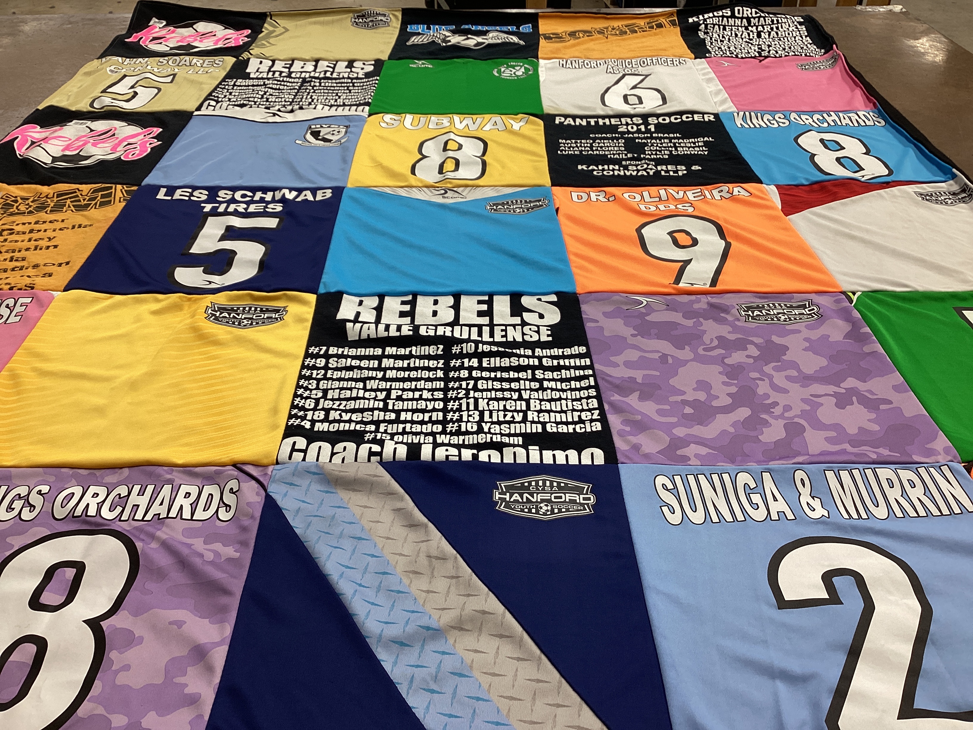 T-shirt quilt featuring panthers soccer, rebels by Tamara from CA