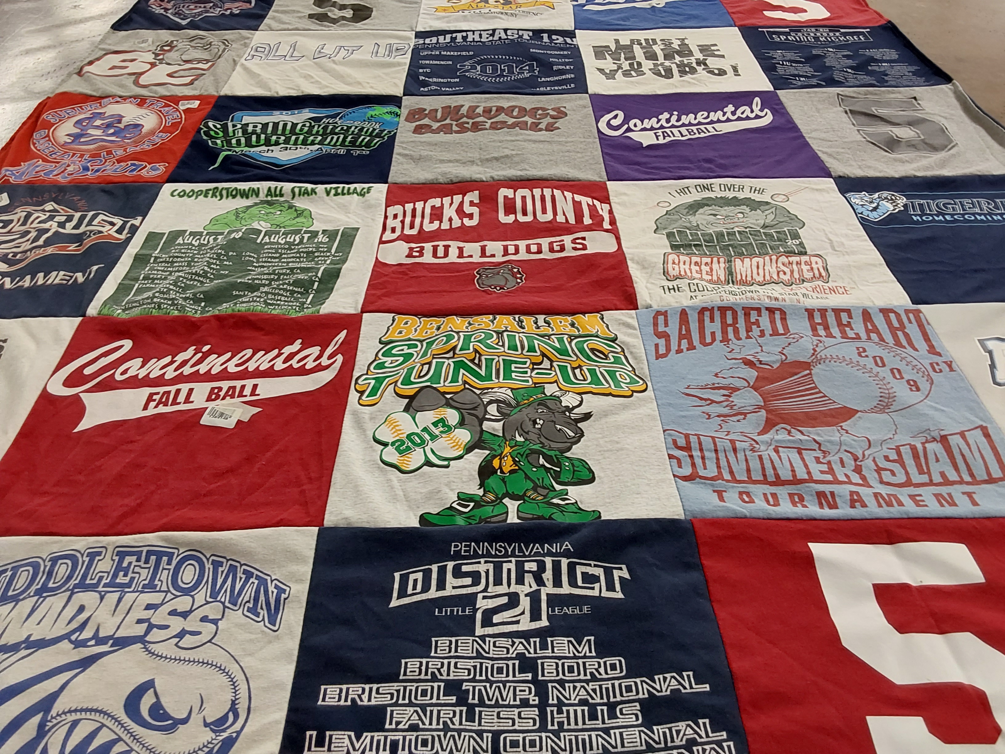T-shirt quilt with baseball, tournaments themes by Dawn from PA