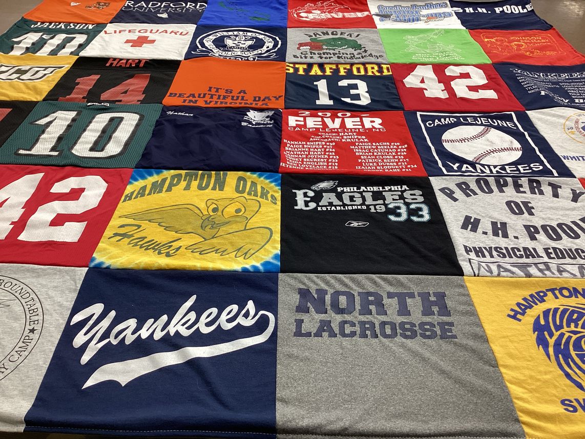 T-shirt quilt featuring philadelphia eagles, new york yankees by Suzanne from VA
