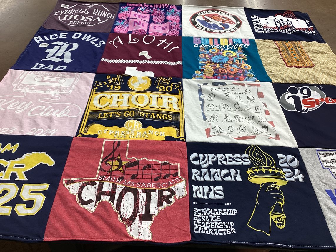 T-shirt quilt featuring smith middle school sabercats by Amisha from TX