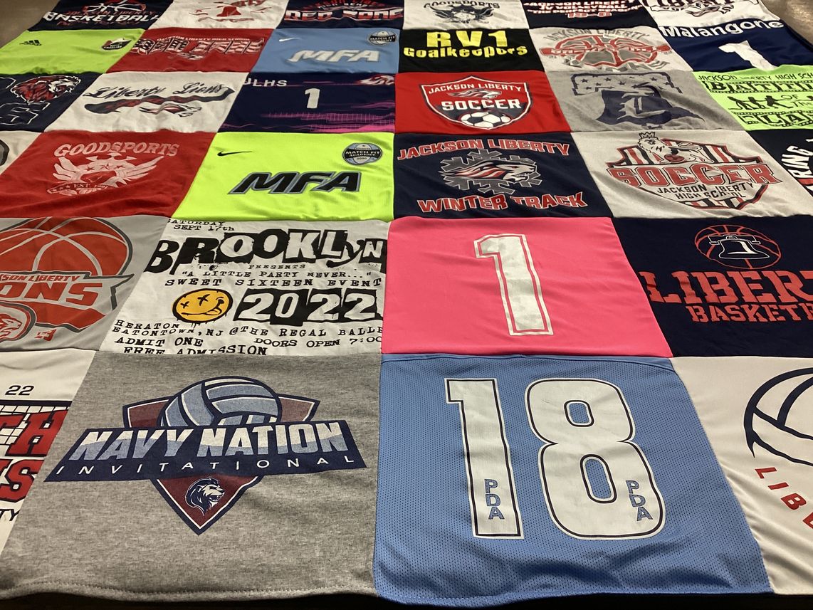 T-shirt quilt featuring jackson liberty soccer, jackson liberty winter track by Janice from NJ