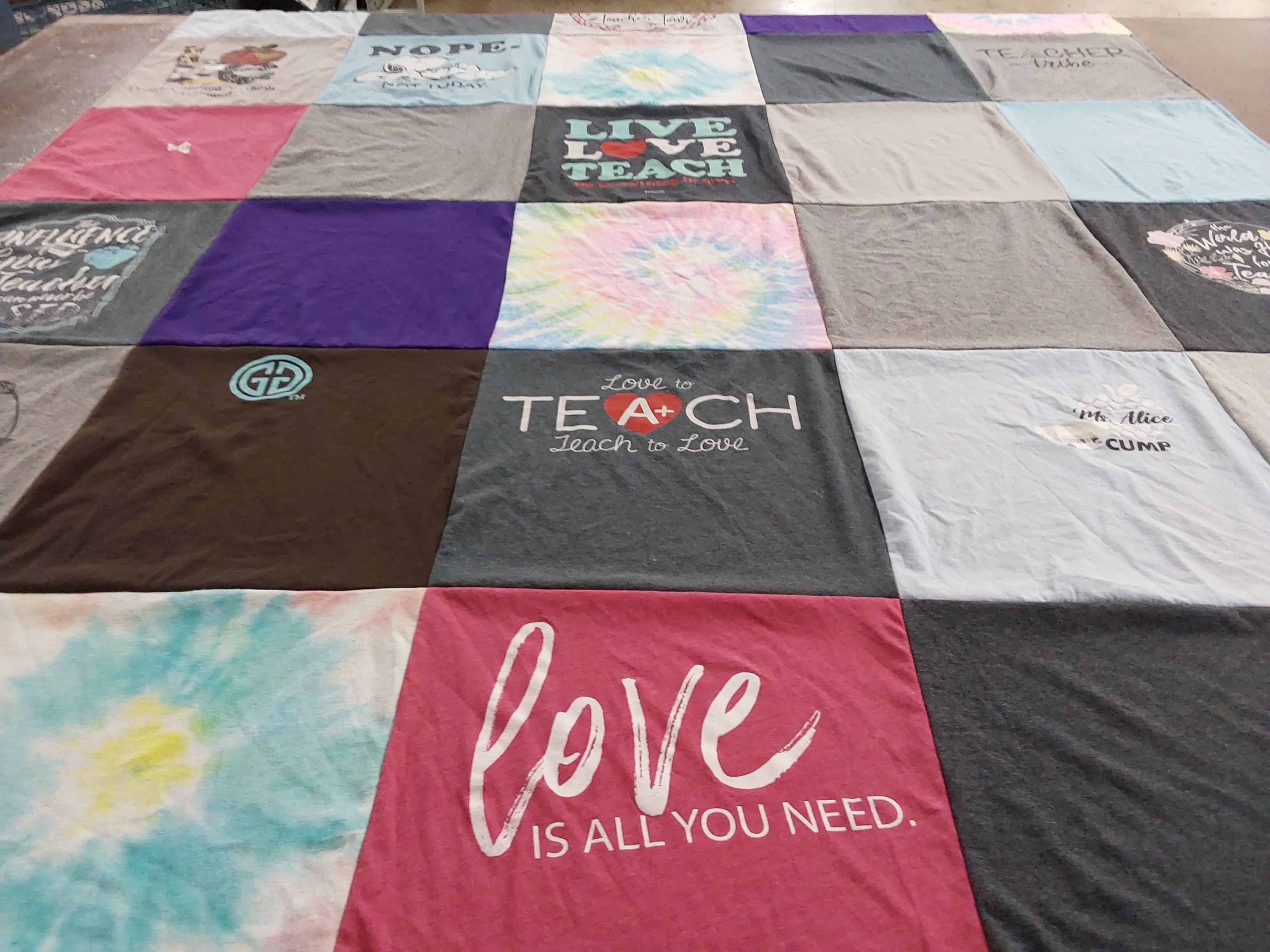 T-shirt quilt with teaching, love themes by Alice from TX