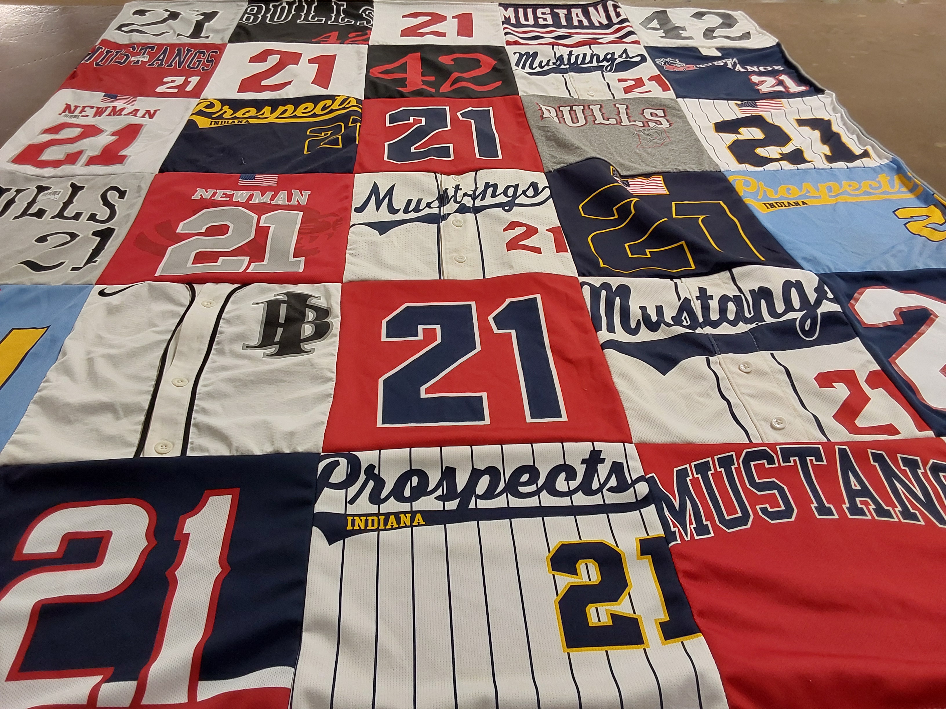 T-shirt quilt featuring mustangs, prospects by Holly from IN