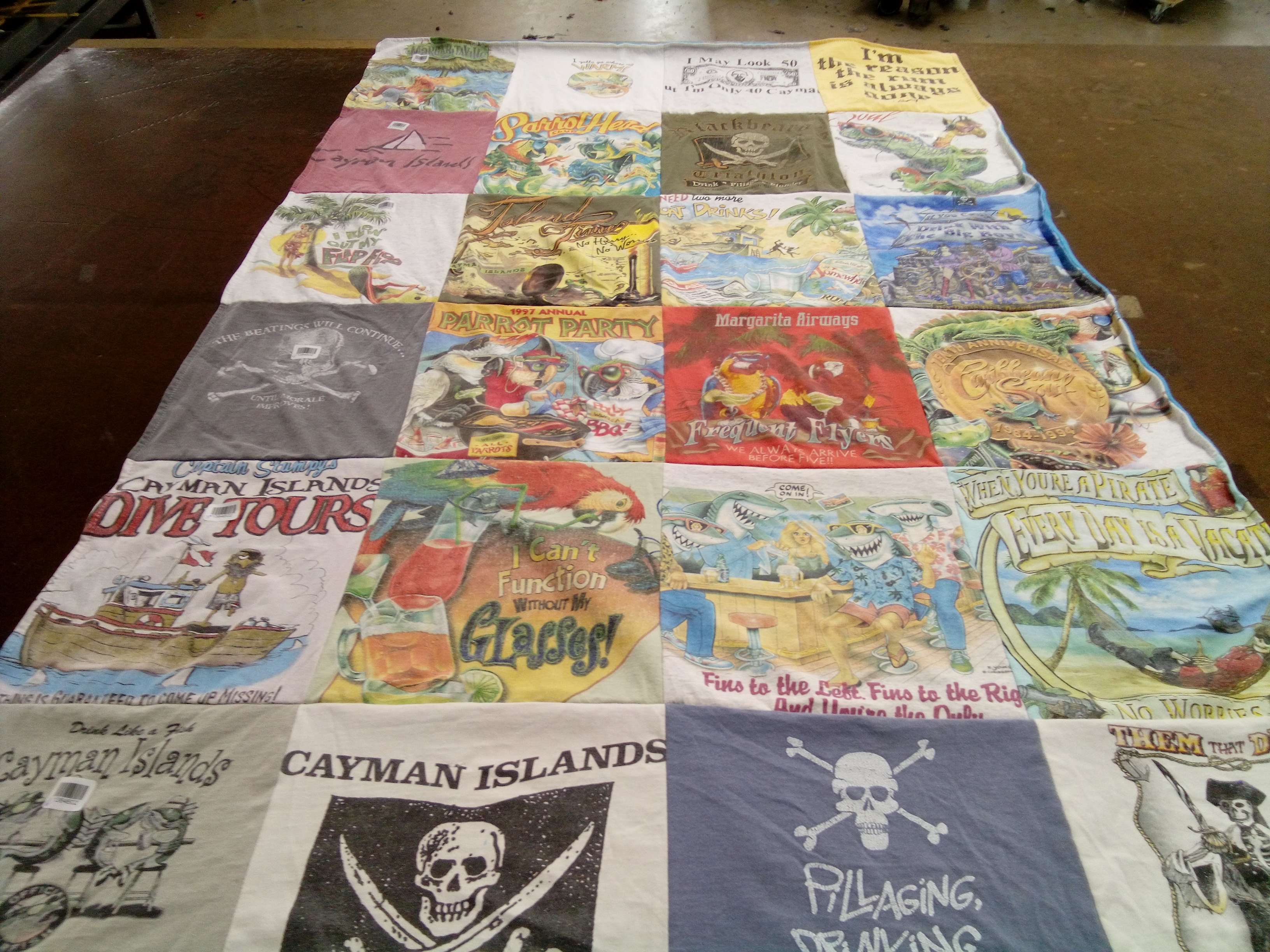 T-shirt quilt with travel, beaches themes by Gail from FL
