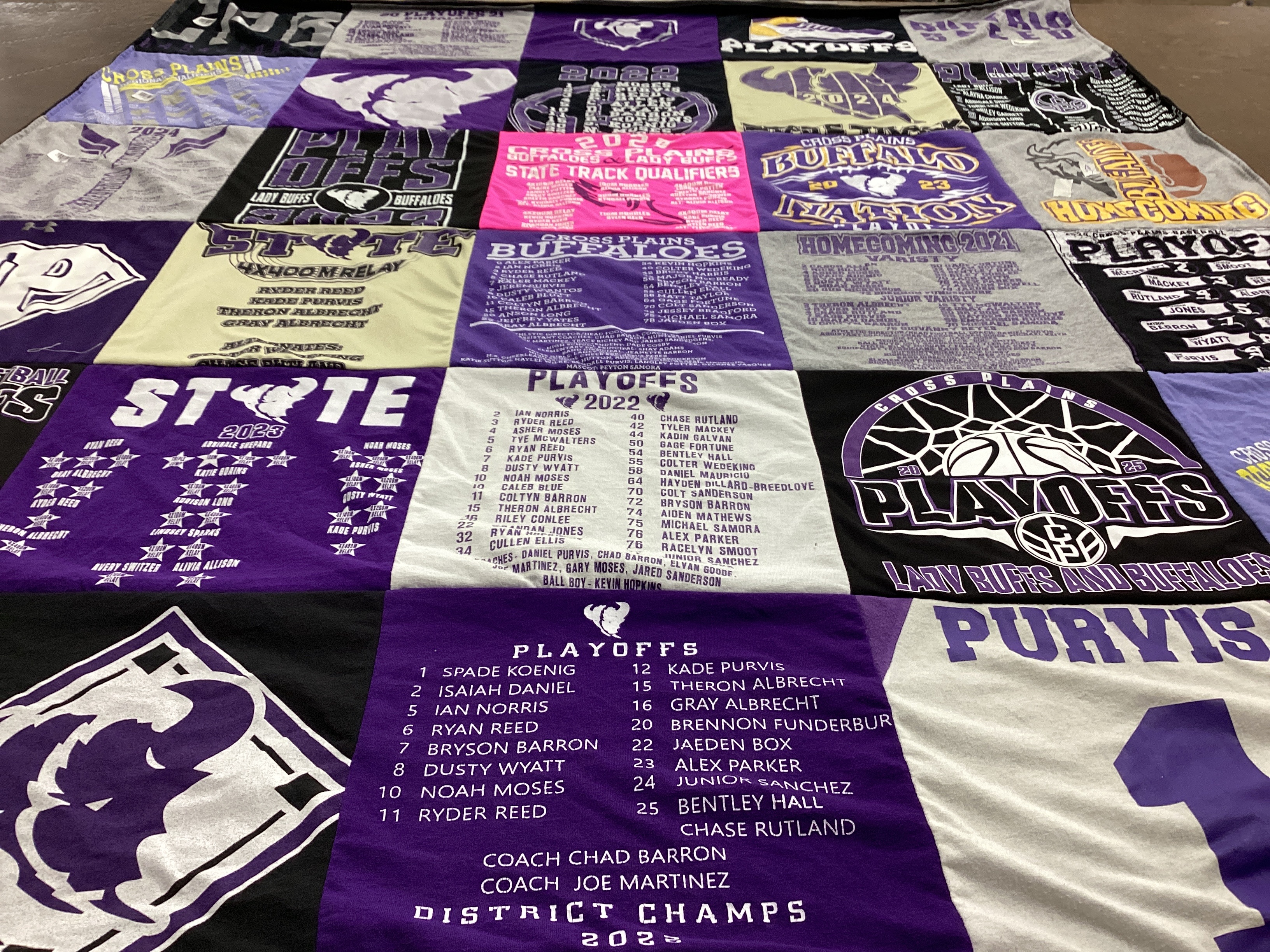 T-shirt quilt featuring cross plains lady buffs and buffaloes by Brandi from TX