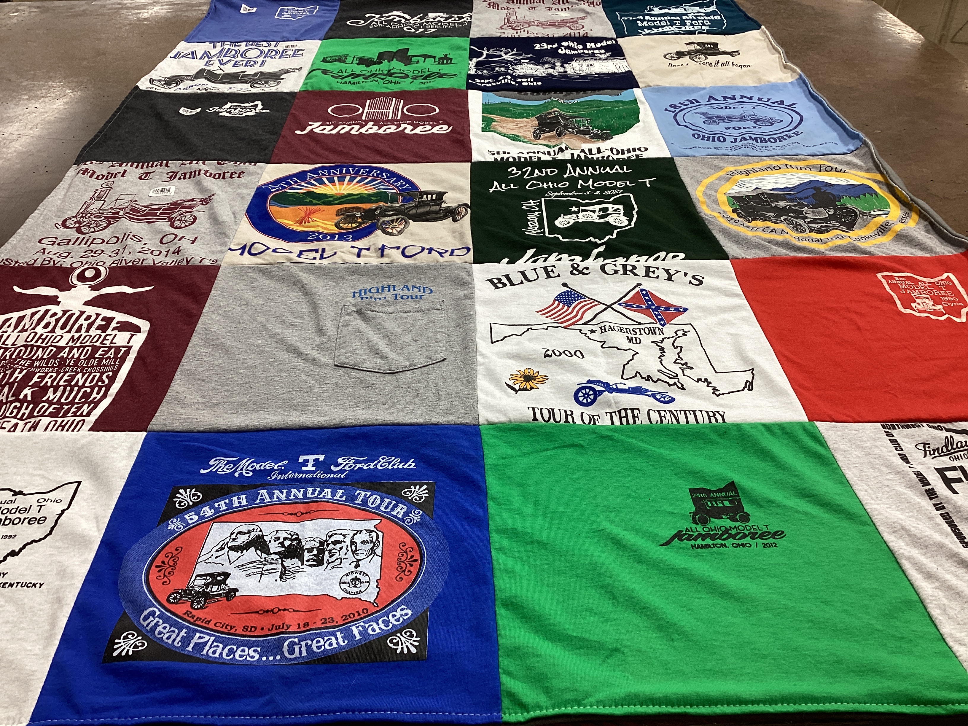 T-shirt quilt with model cars, jamboree events themes by Valerie from OH