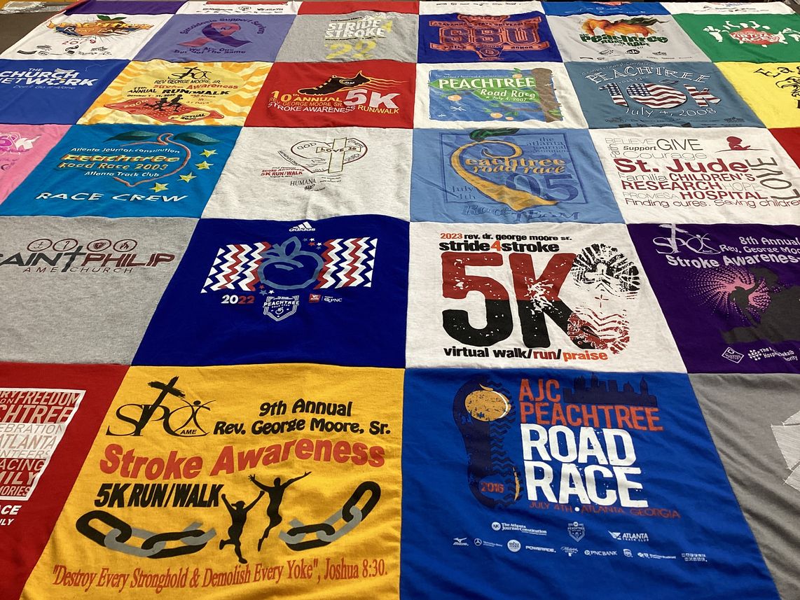 T-shirt quilt with running, health themes by Venus from GA