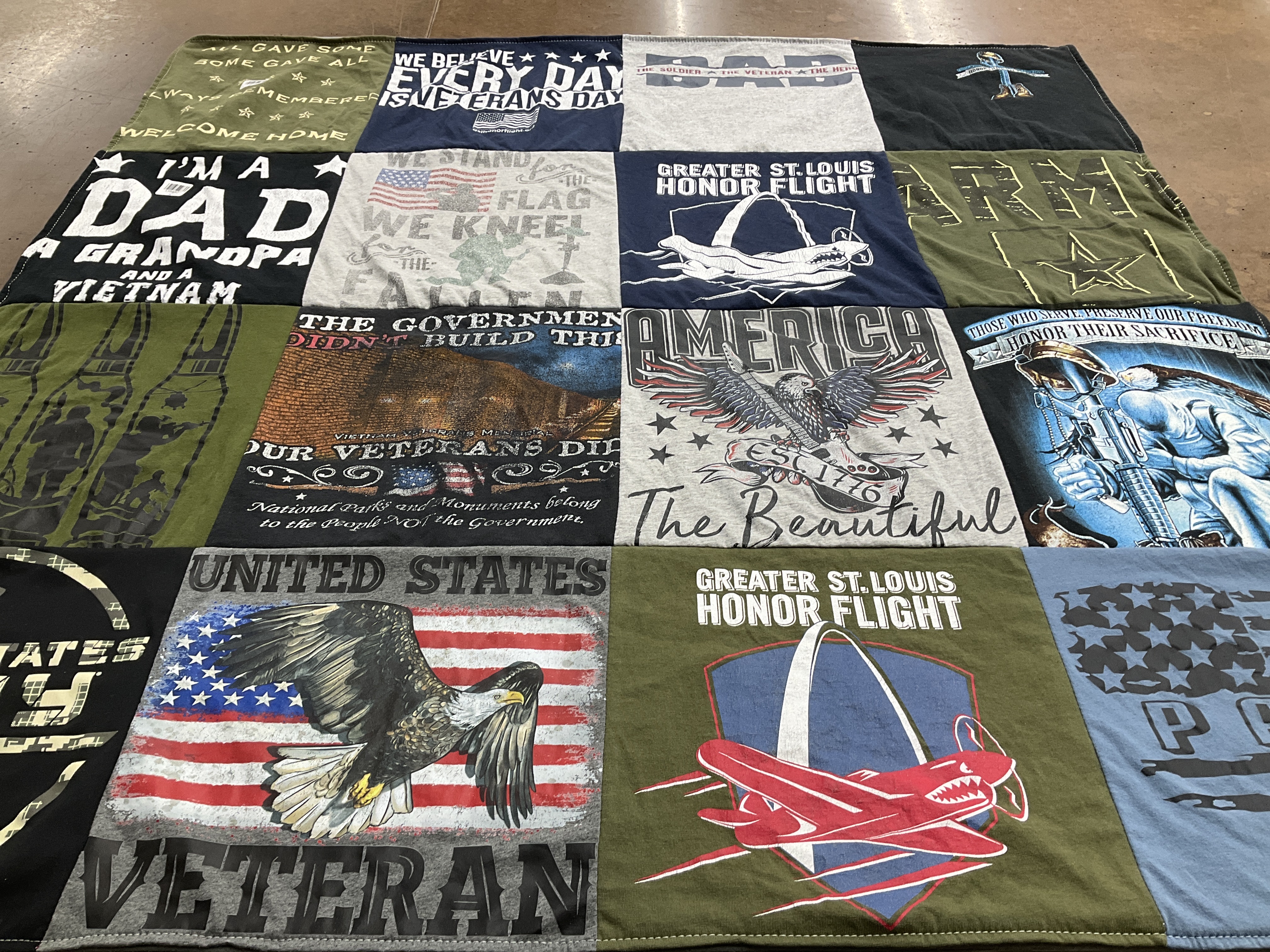 T-shirt quilt with military, veterans themes by Jennifer  from IL