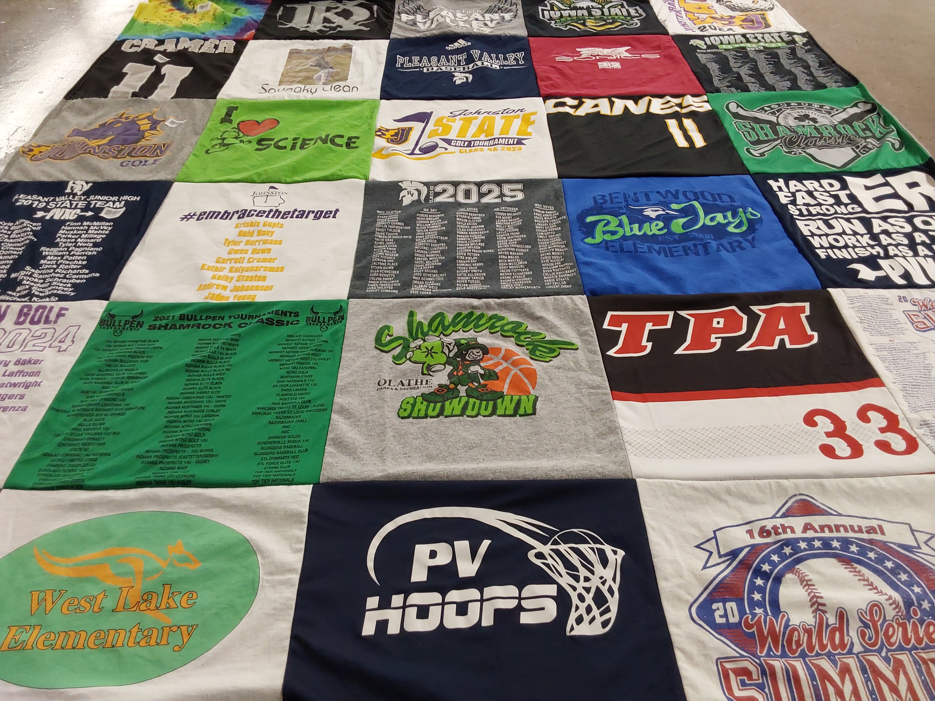 T-shirt quilt featuring pleasant valley junior high, shamrock by Courtenay from IA