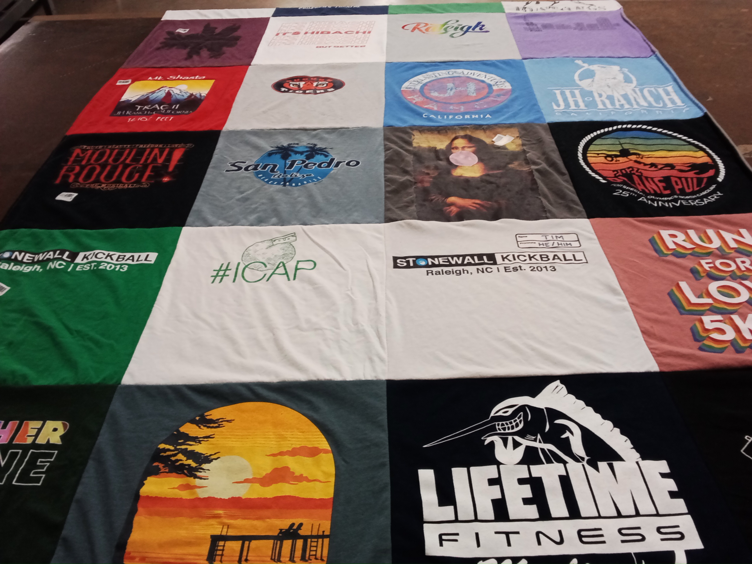 T-shirt quilt with kickball, fitness themes by Gayle from NC
