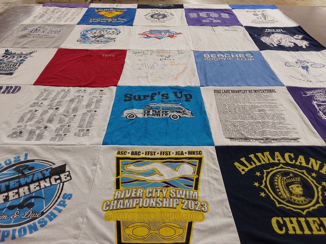 T-shirt quilt featuring river city swim championship by Victoria from FL