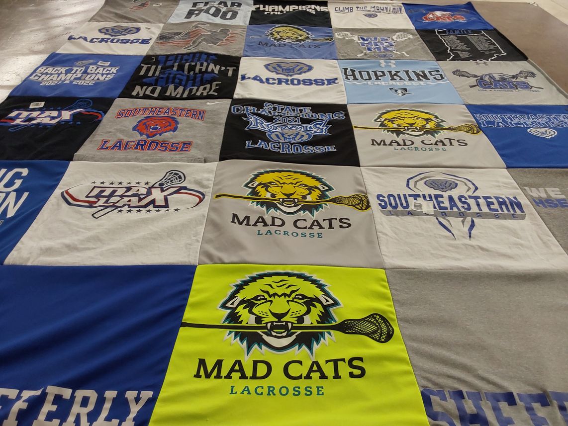 T-shirt quilt featuring mad cats lacrosse, southeastern lacrosse by Nekko from IN