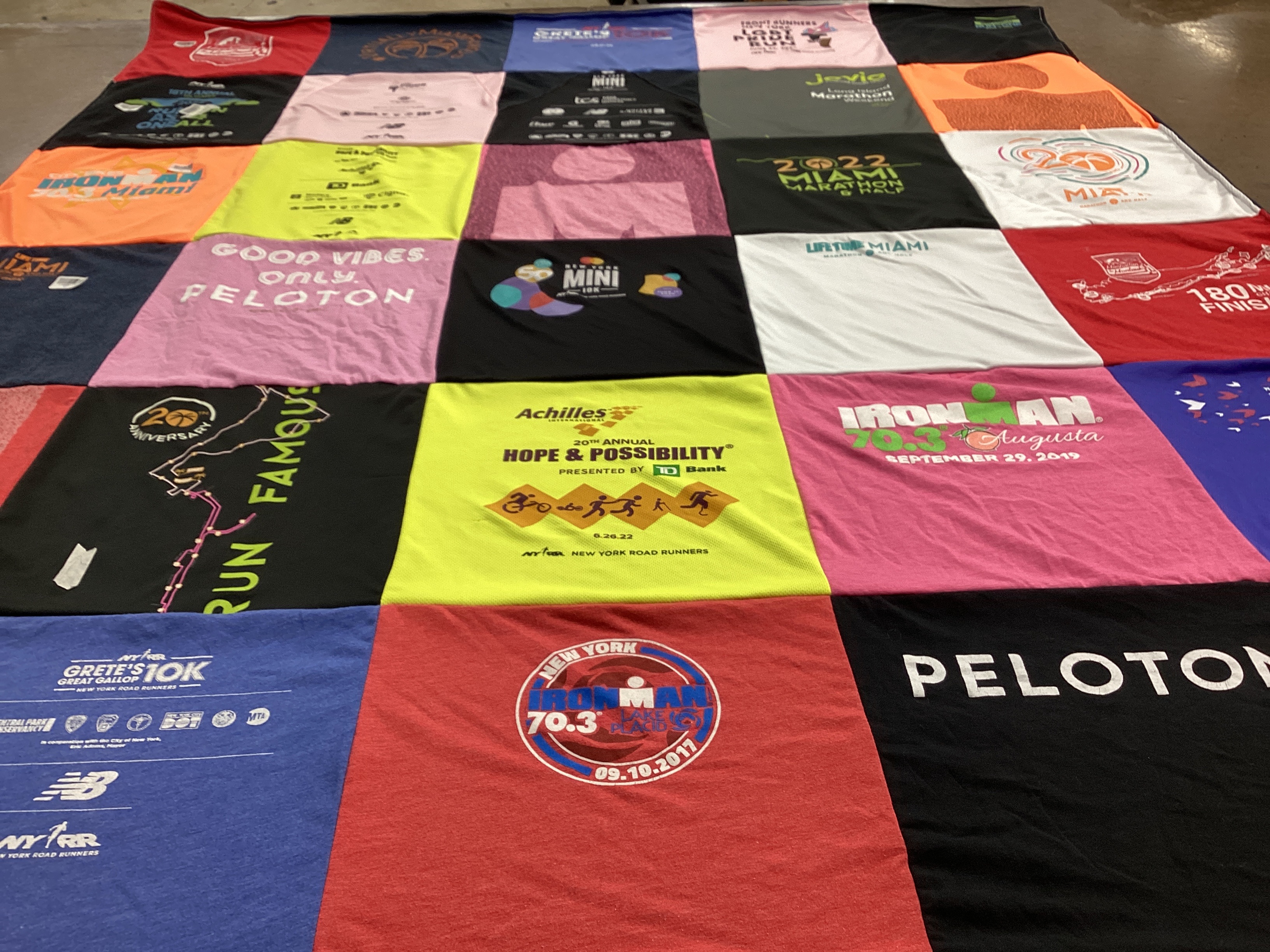 T-shirt quilt with running, fitness themes by Marcia from NY