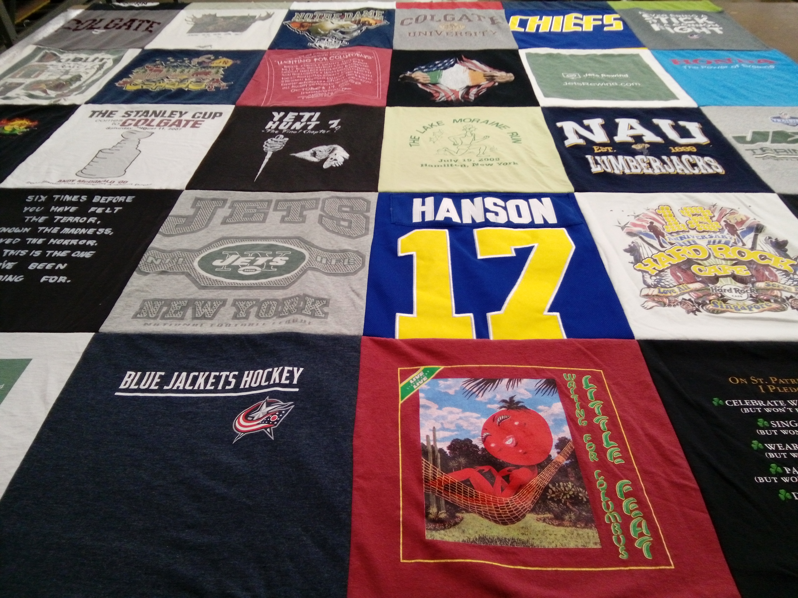T-shirt quilt featuring new york jets, columbus blue jackets by Ray from OH