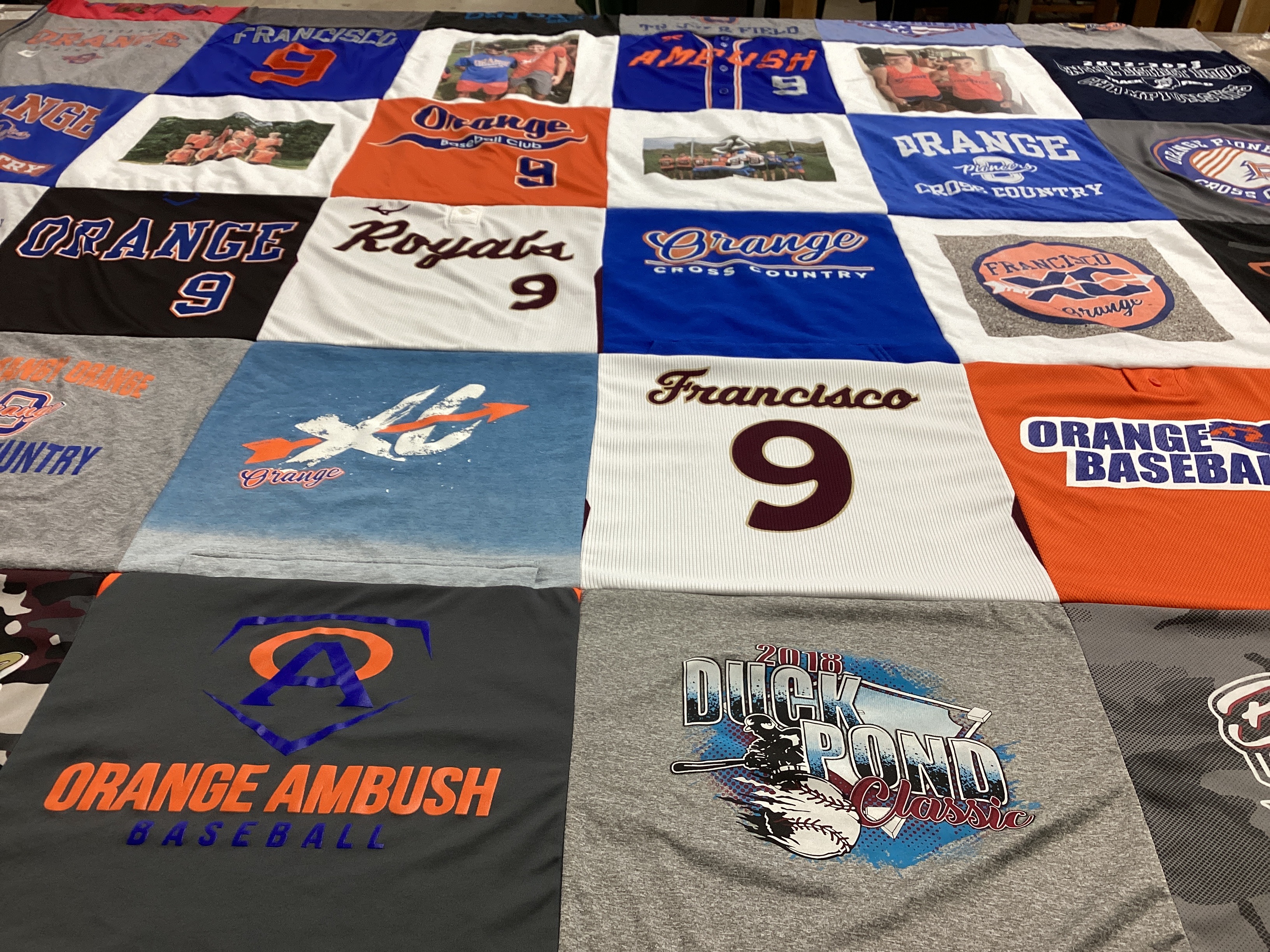 T-shirt quilt with baseball, cross country themes by Leah from OH