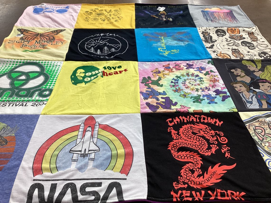 T-shirt quilt with music, nature themes by Arley from CA