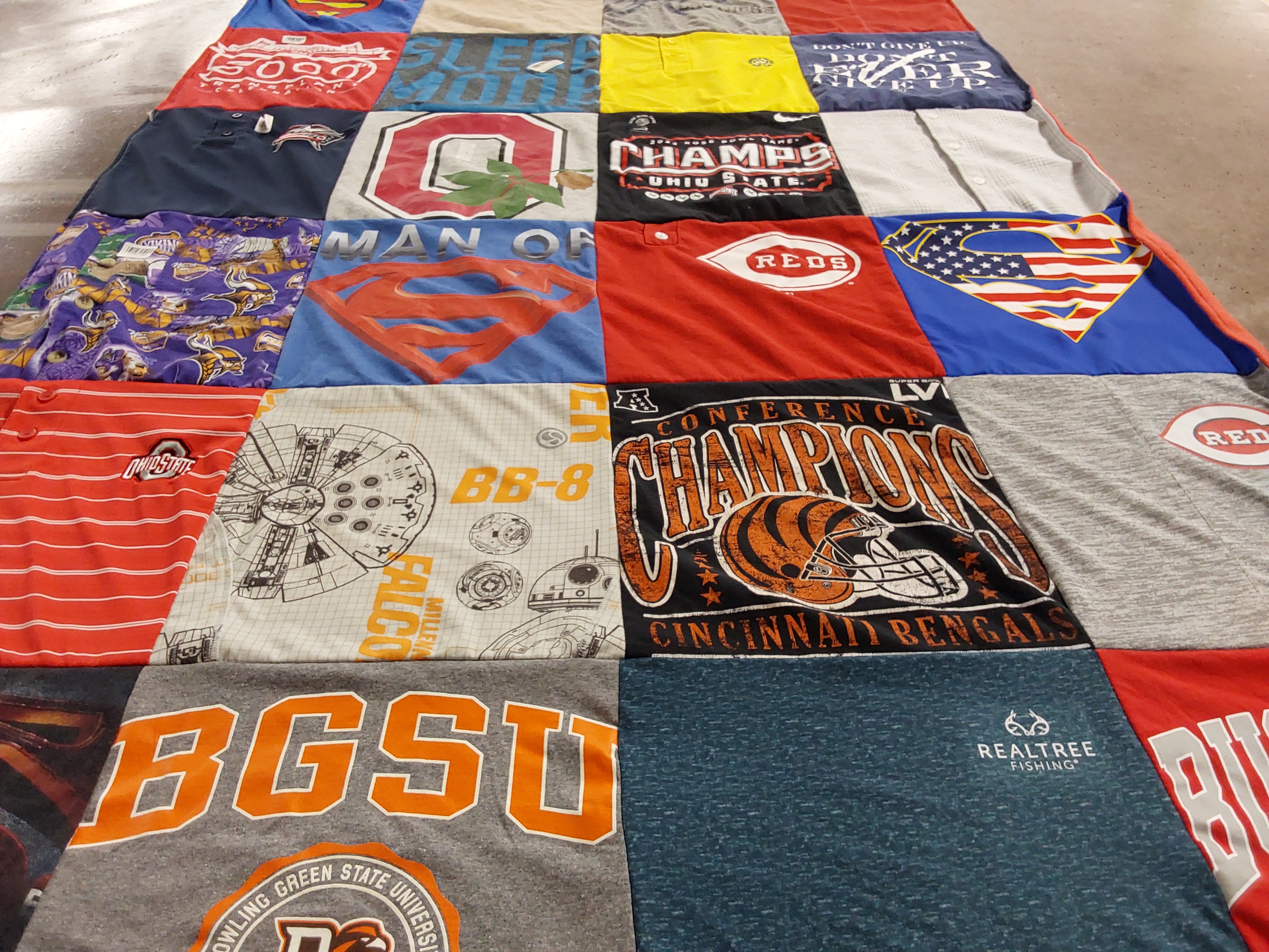 T-shirt quilt featuring cincinnati bengals, ohio state university buckeyes by Rachel from OH