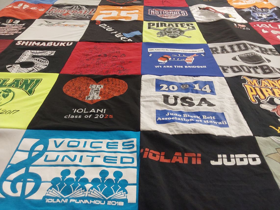 T-shirt quilt featuring iolani judo, iolani pirates by Lorayne from HI