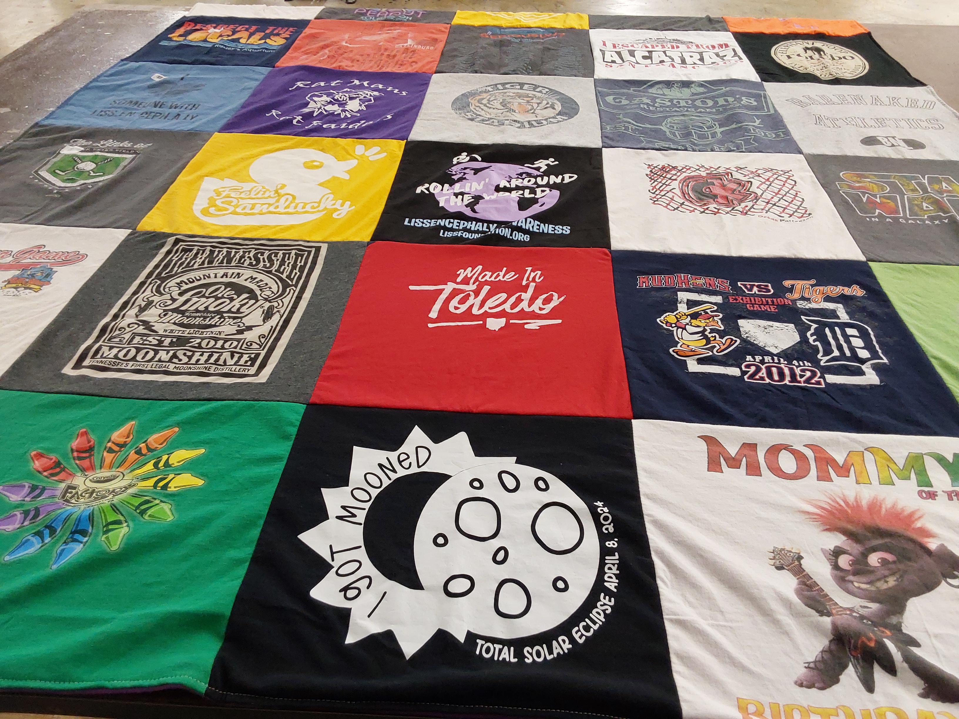 T-shirt quilt featuring toledo mud hens by Sarah from OH