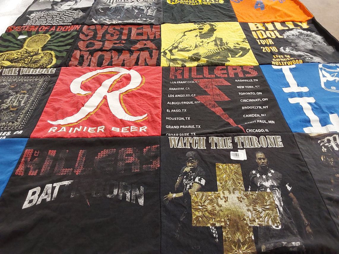 T-shirt quilt with music, concerts themes by Ricardo from CA