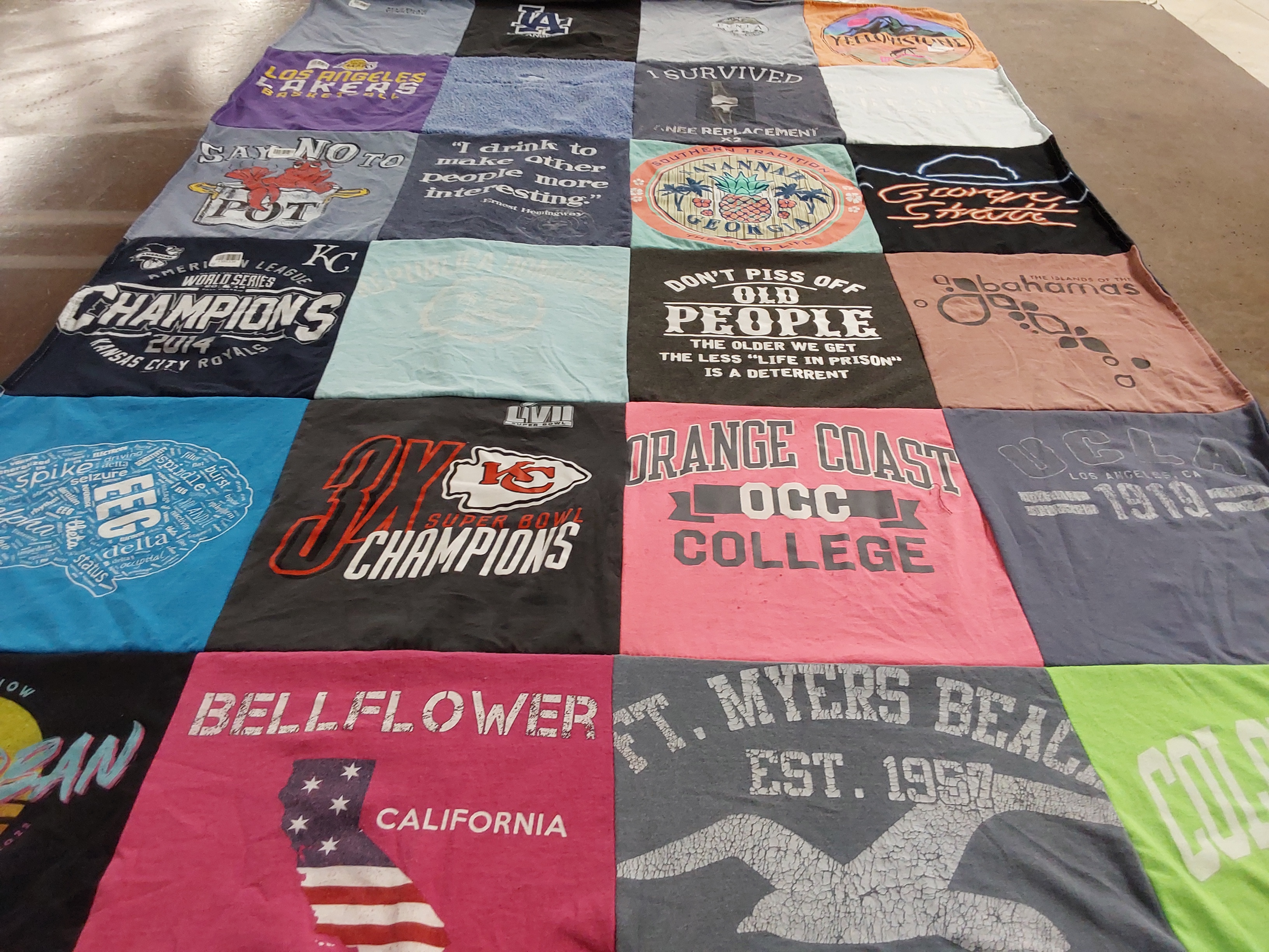 T-shirt quilt featuring kansas city royals, los angeles lakers by Lori from MO