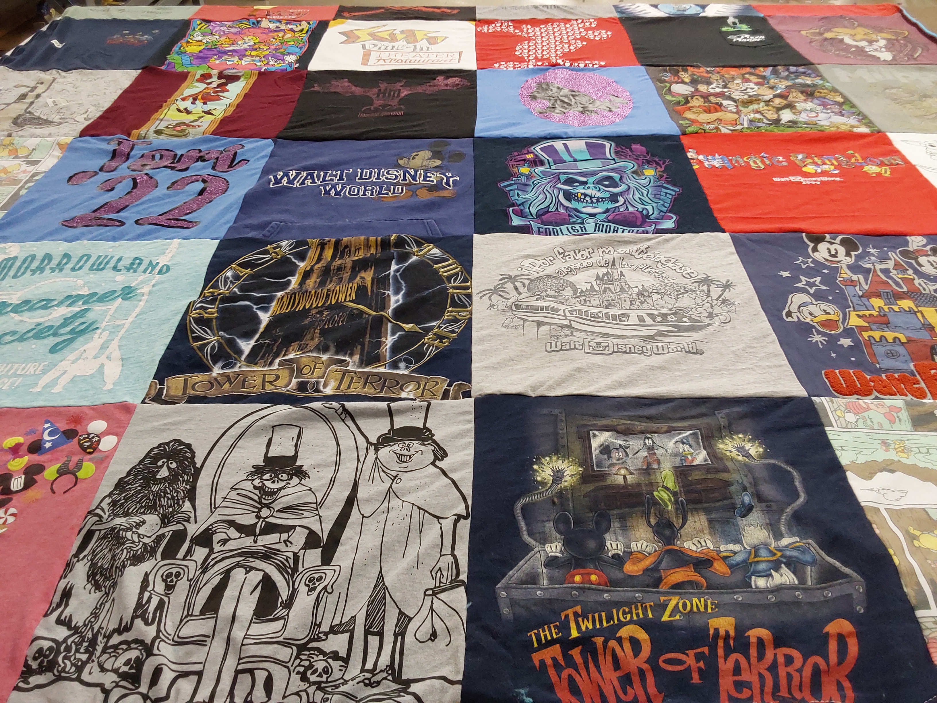 T-shirt quilt with disney parks, the twilight zone themes by Victoria from CO