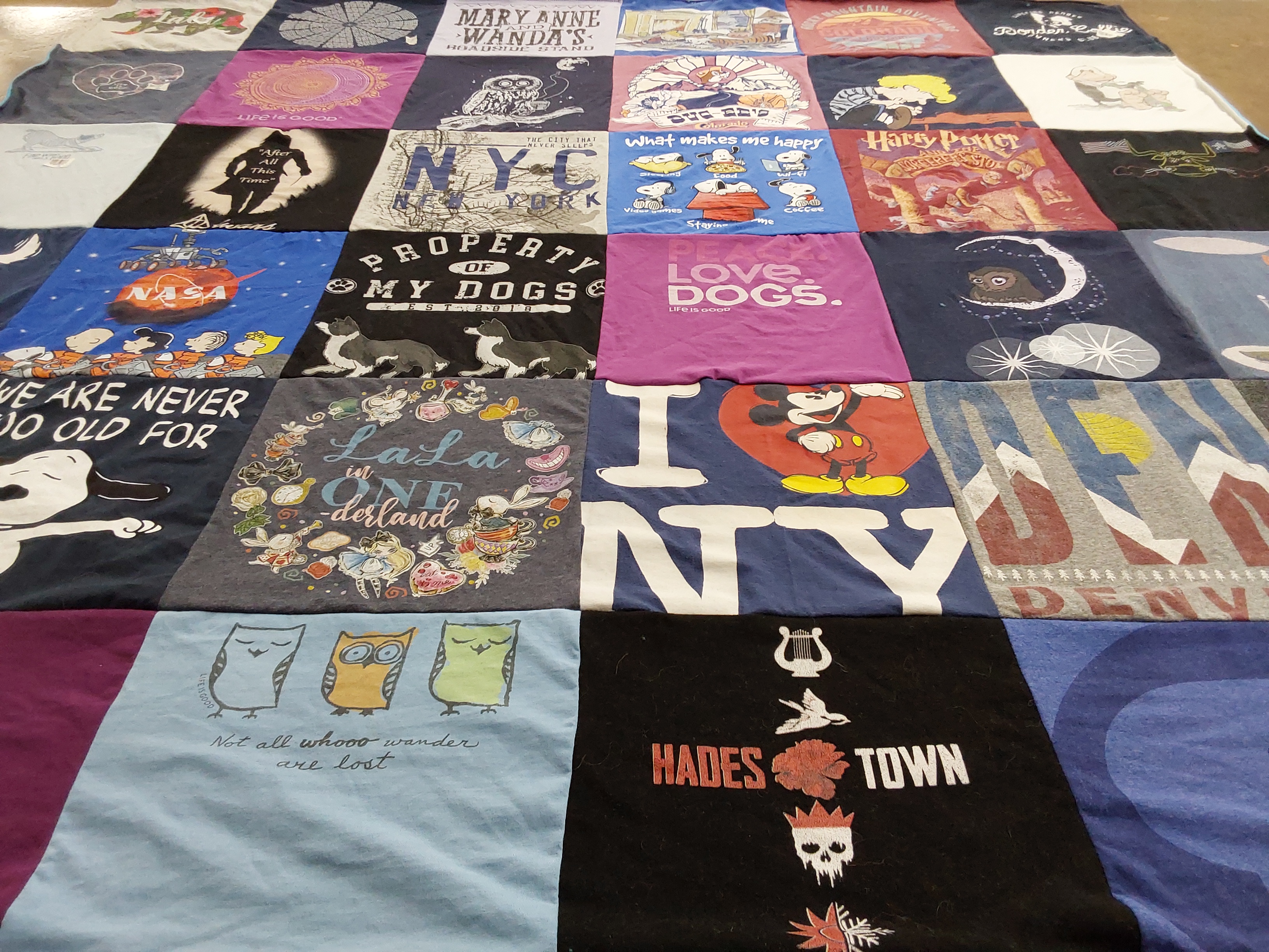 T-shirt quilt with dogs, new york city themes by Victoria from CO