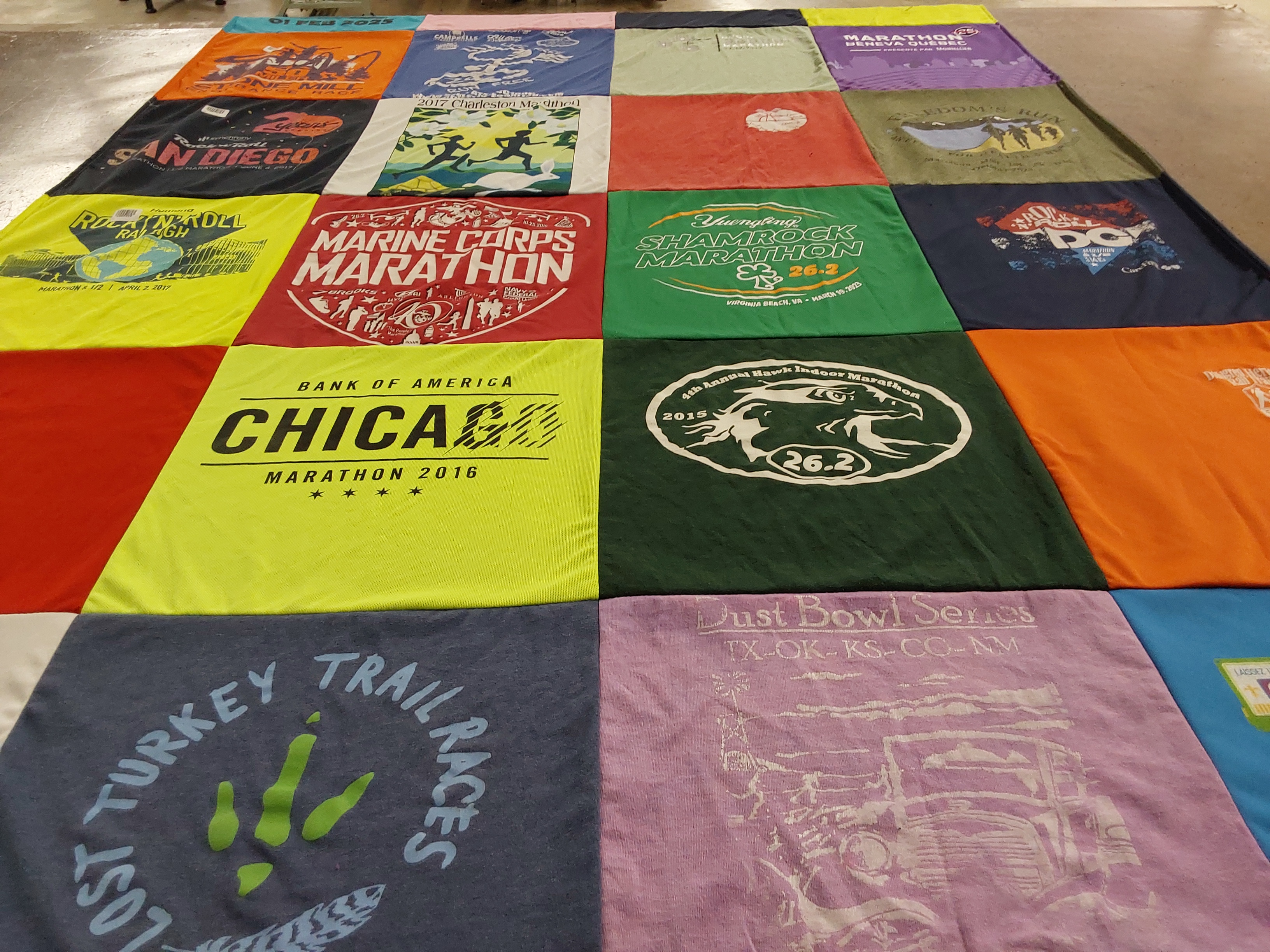 T-shirt quilt with running, marathons themes by Amy from VA
