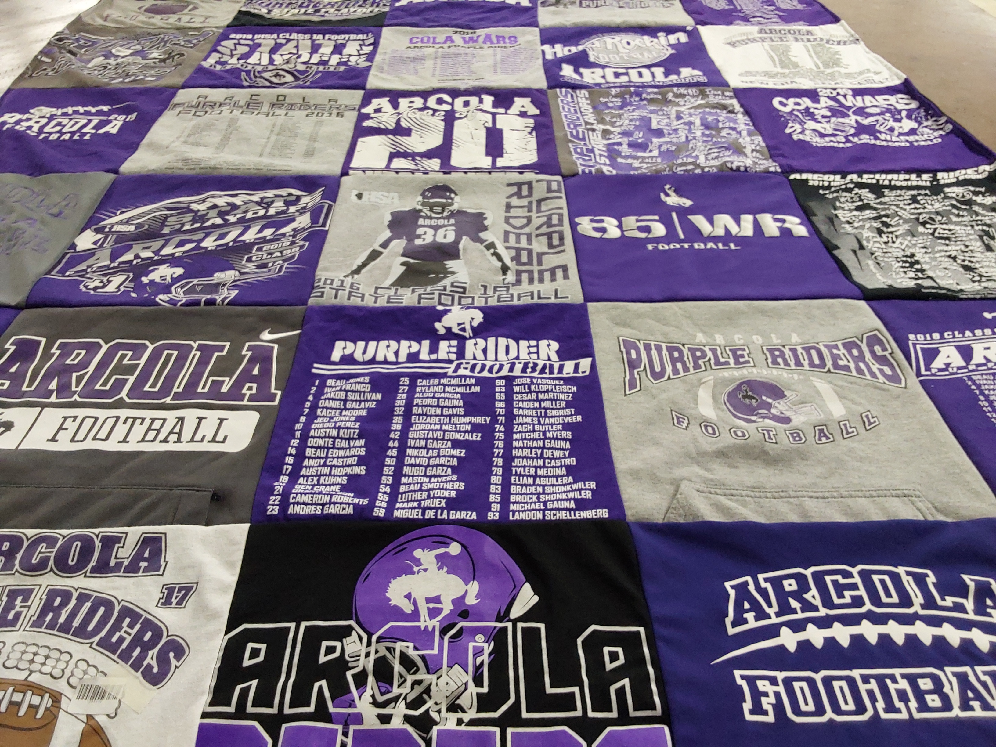 T-shirt quilt featuring arcola purple riders football by STACY from IL