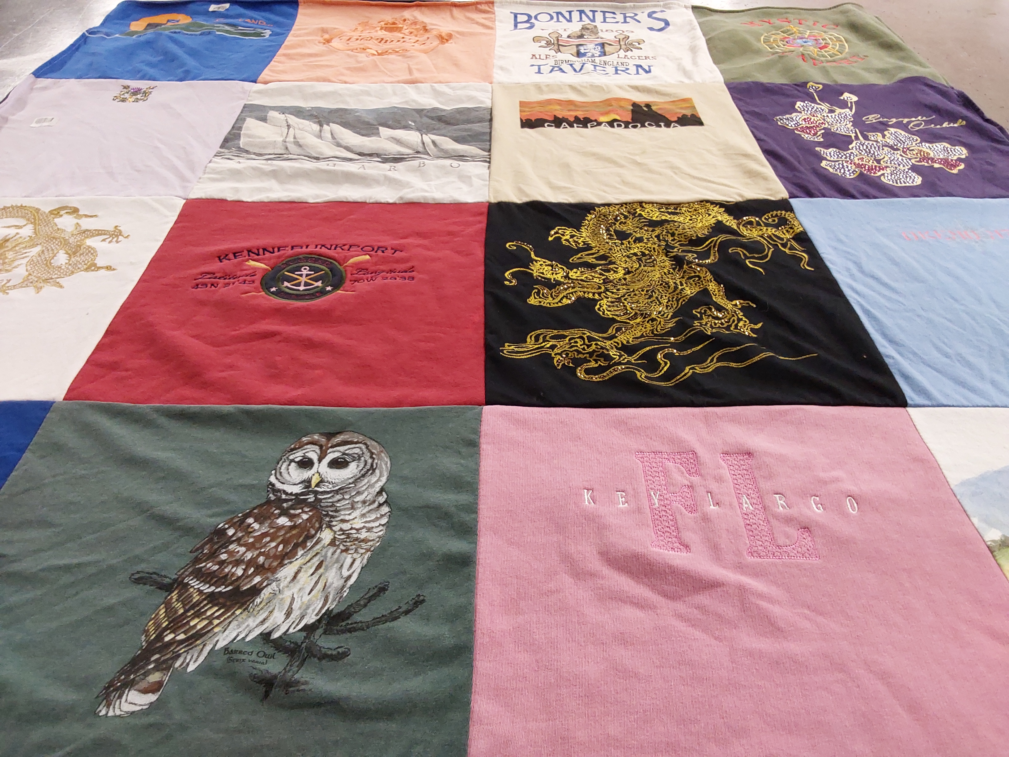 T-shirt quilt with travel, nature themes by Gail from RI