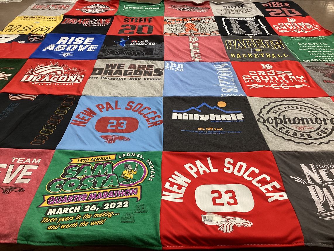T-shirt quilt featuring new palestine soccer, new palestine cross country by Kelly from IN