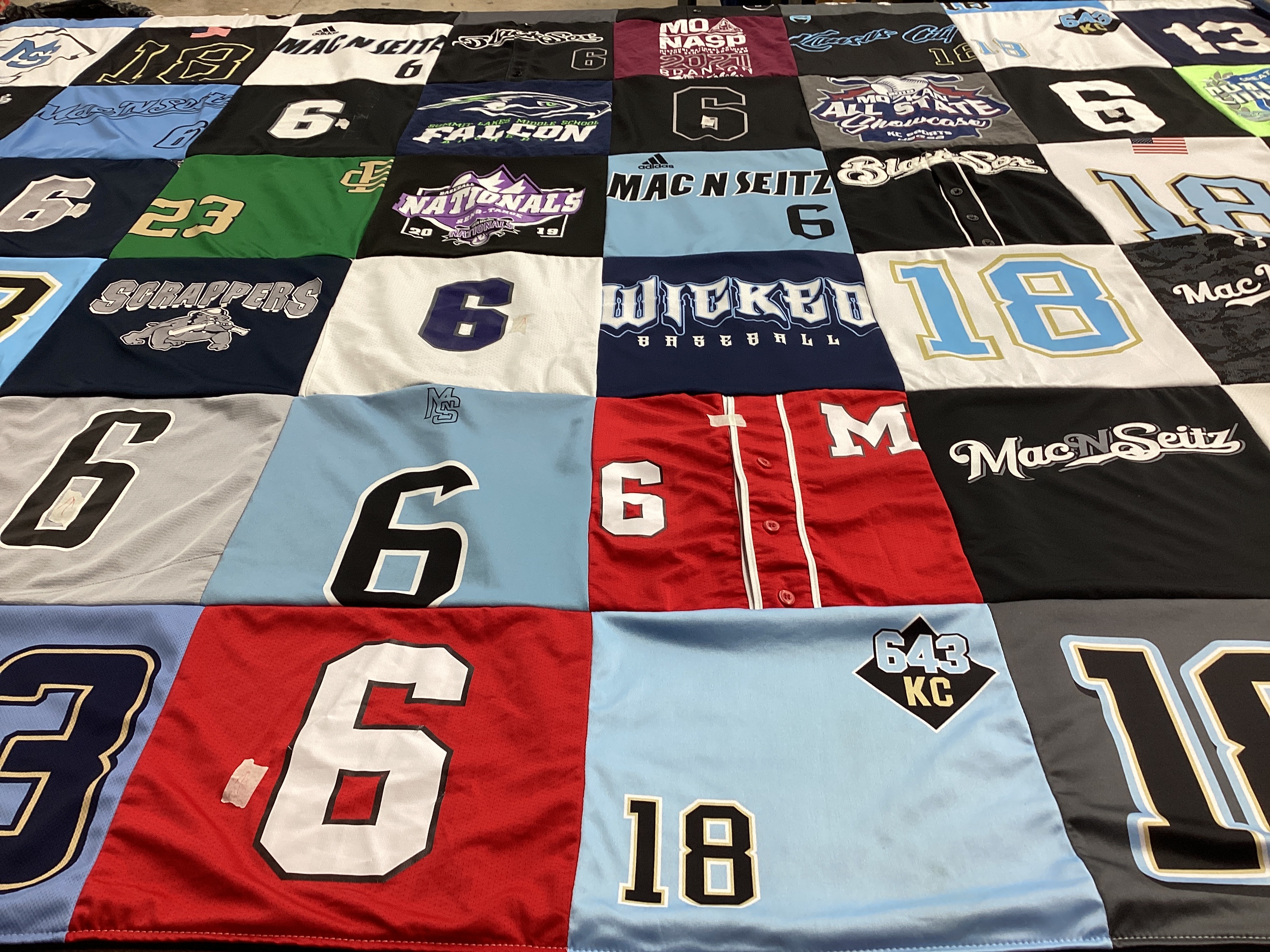 T-shirt quilt with baseball themes by Sara from MO