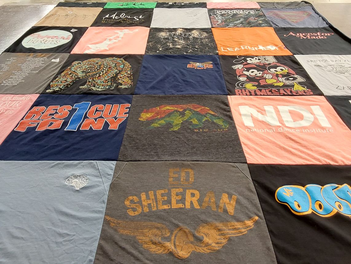 T-shirt quilt with dance, music themes by Garrett from NY