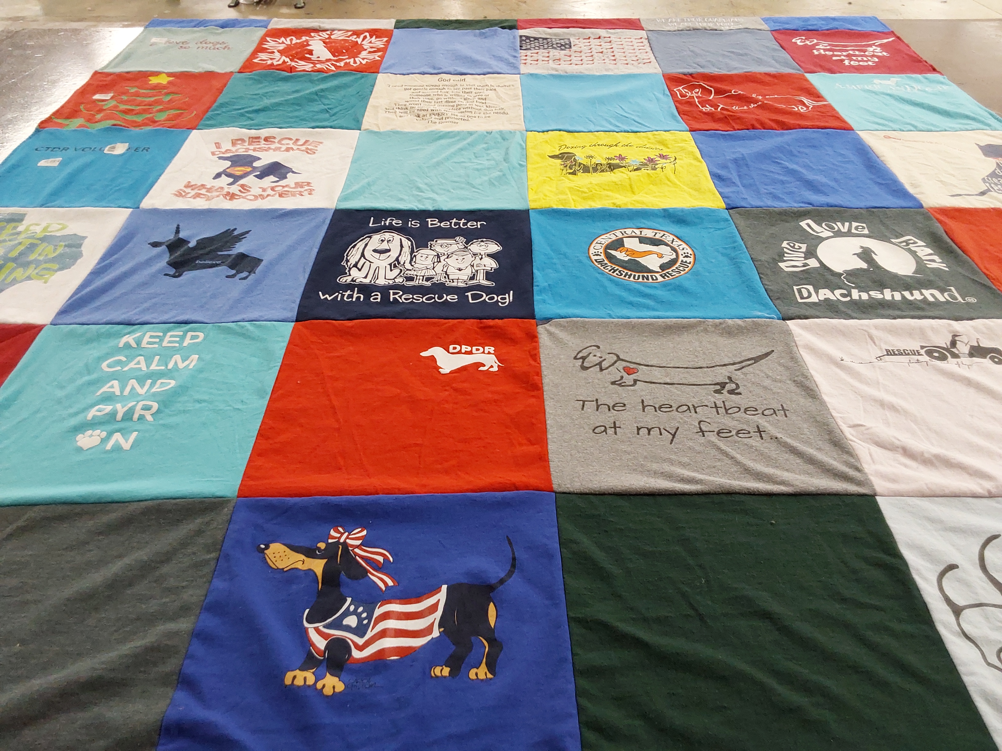 T-shirt quilt with animal rescue, dogs themes by Diane from TX