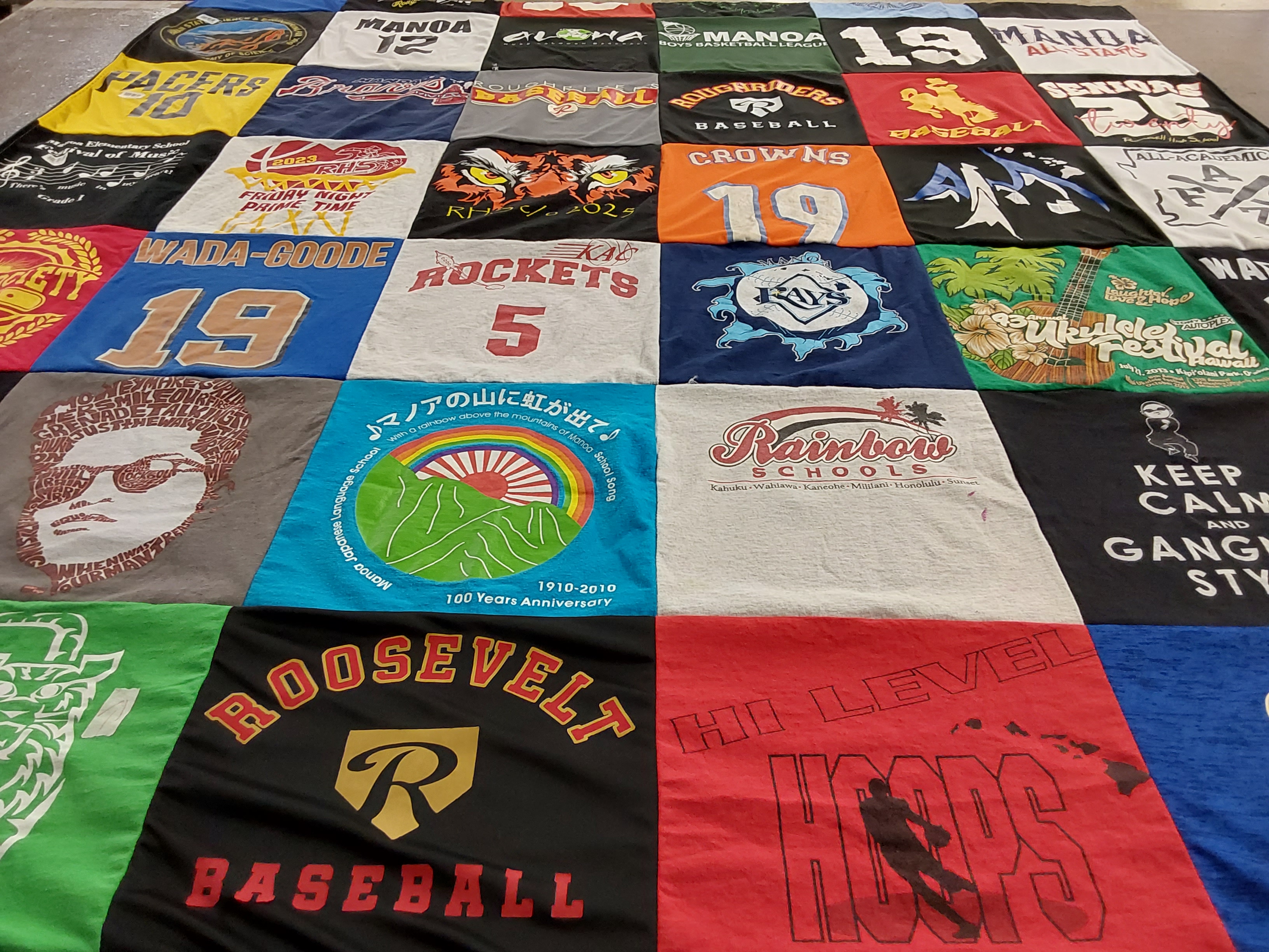 T-shirt quilt featuring roosevelt baseball team, pacers basketball team by Jennifer from HI