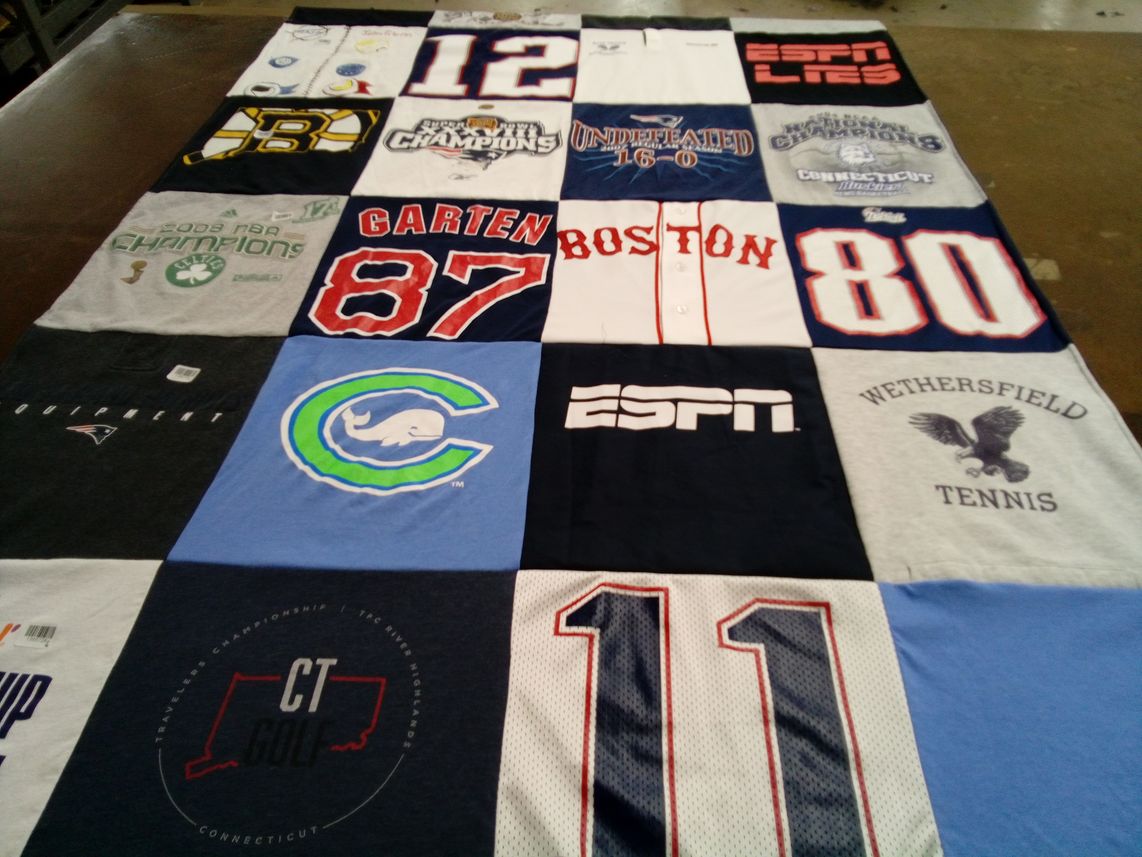 T-shirt quilt featuring boston red sox, new england patriots by Liam from CT