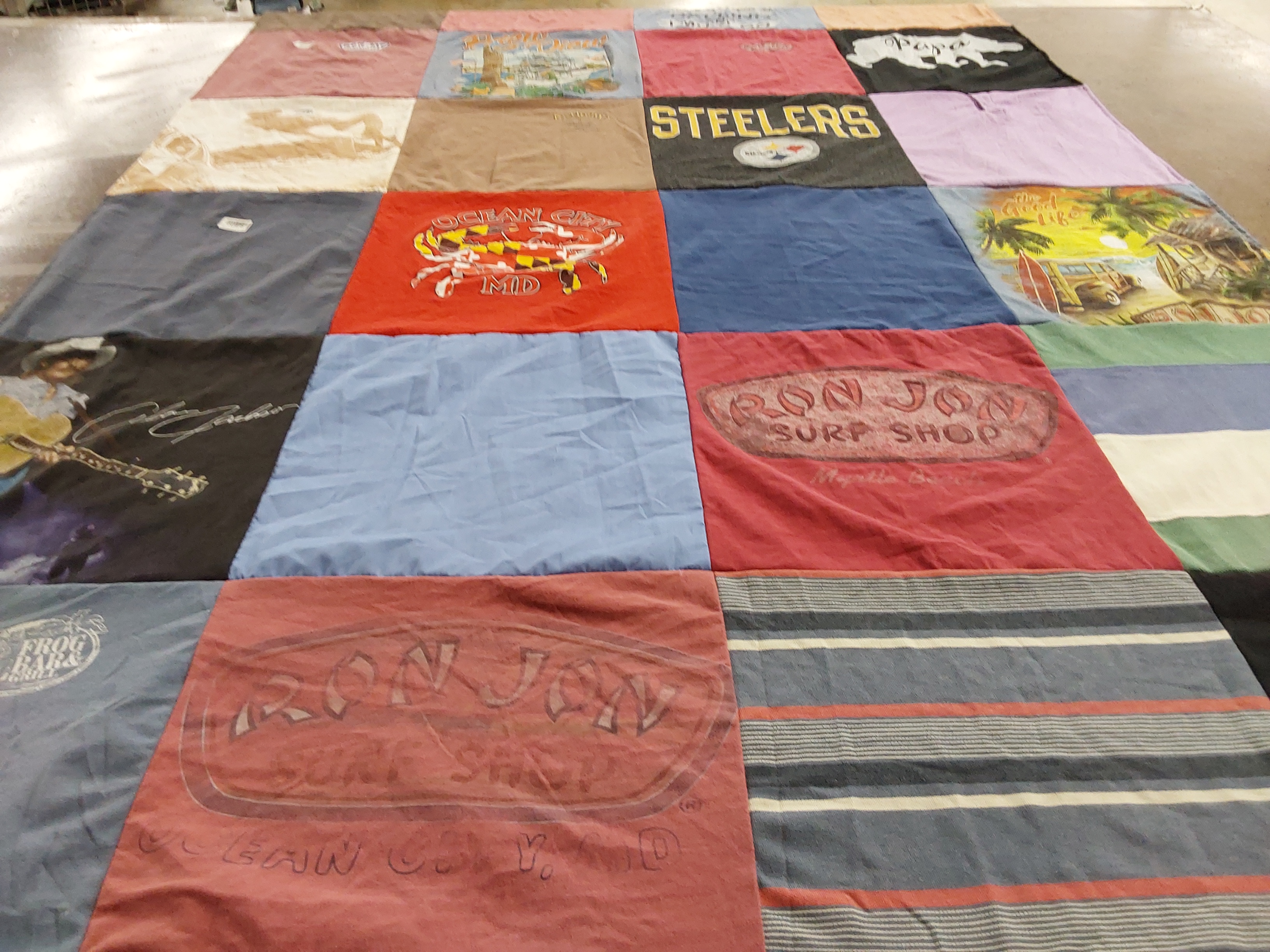 T-shirt quilt with surfing, music themes by Dianna from MD