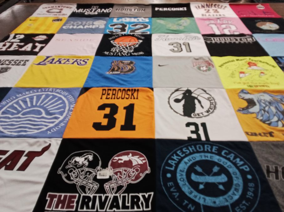 T-shirt quilt featuring lakers, blazers by Wendy from TN