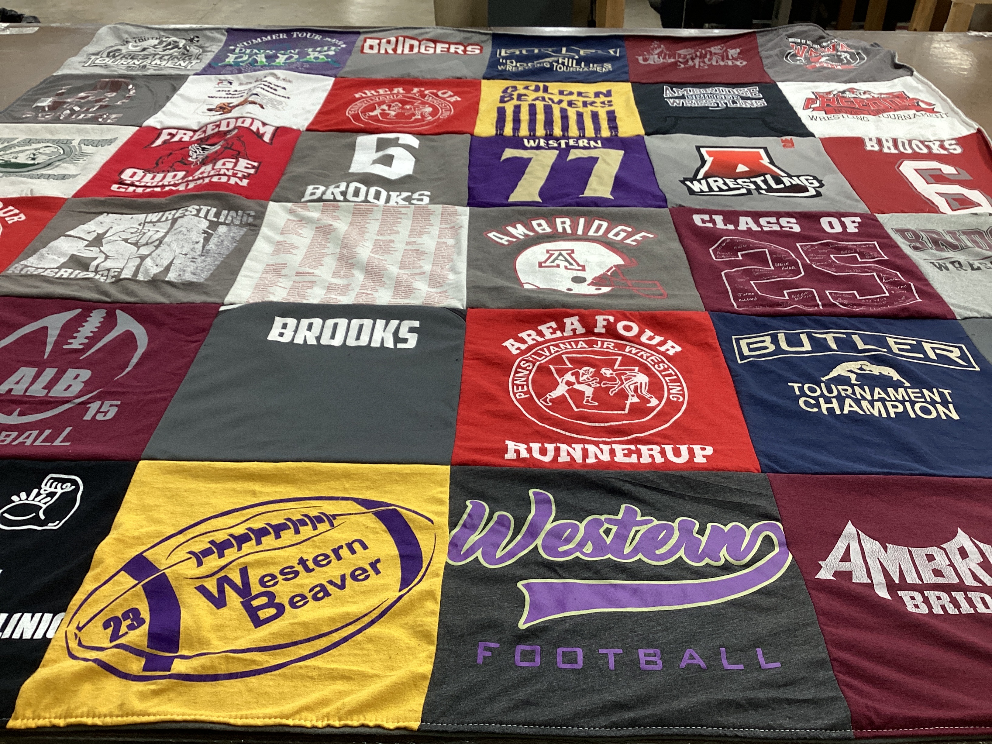 T-shirt quilt featuring western beaver football, ambridge football by Robyn from PA
