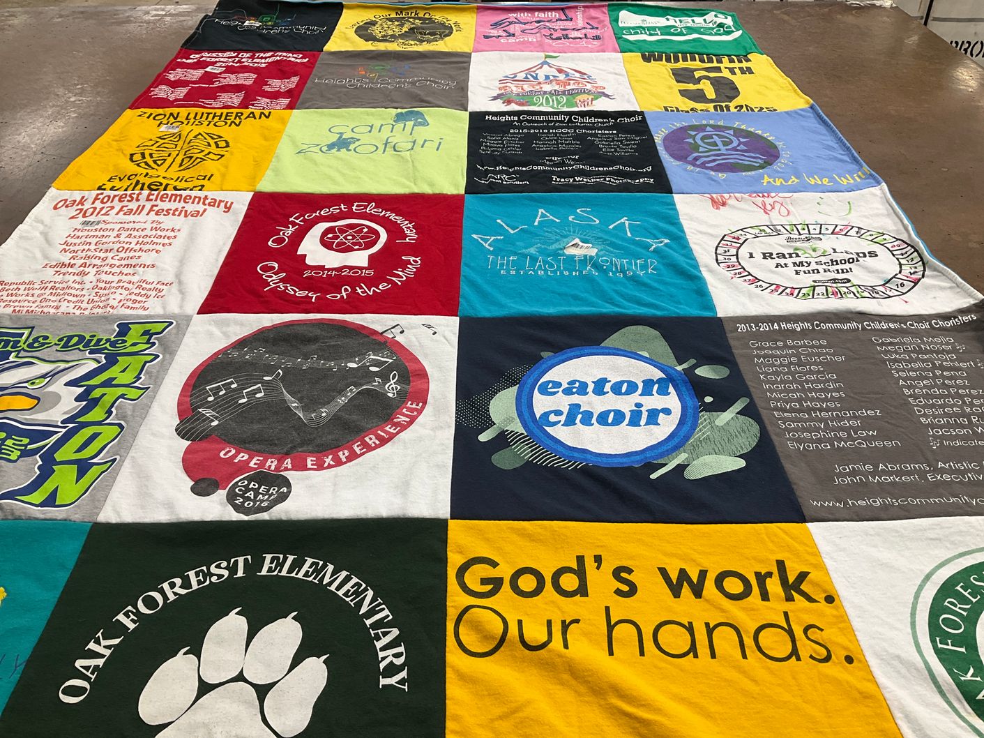T-shirt quilt from oak forest elementary school by Claudia from TX